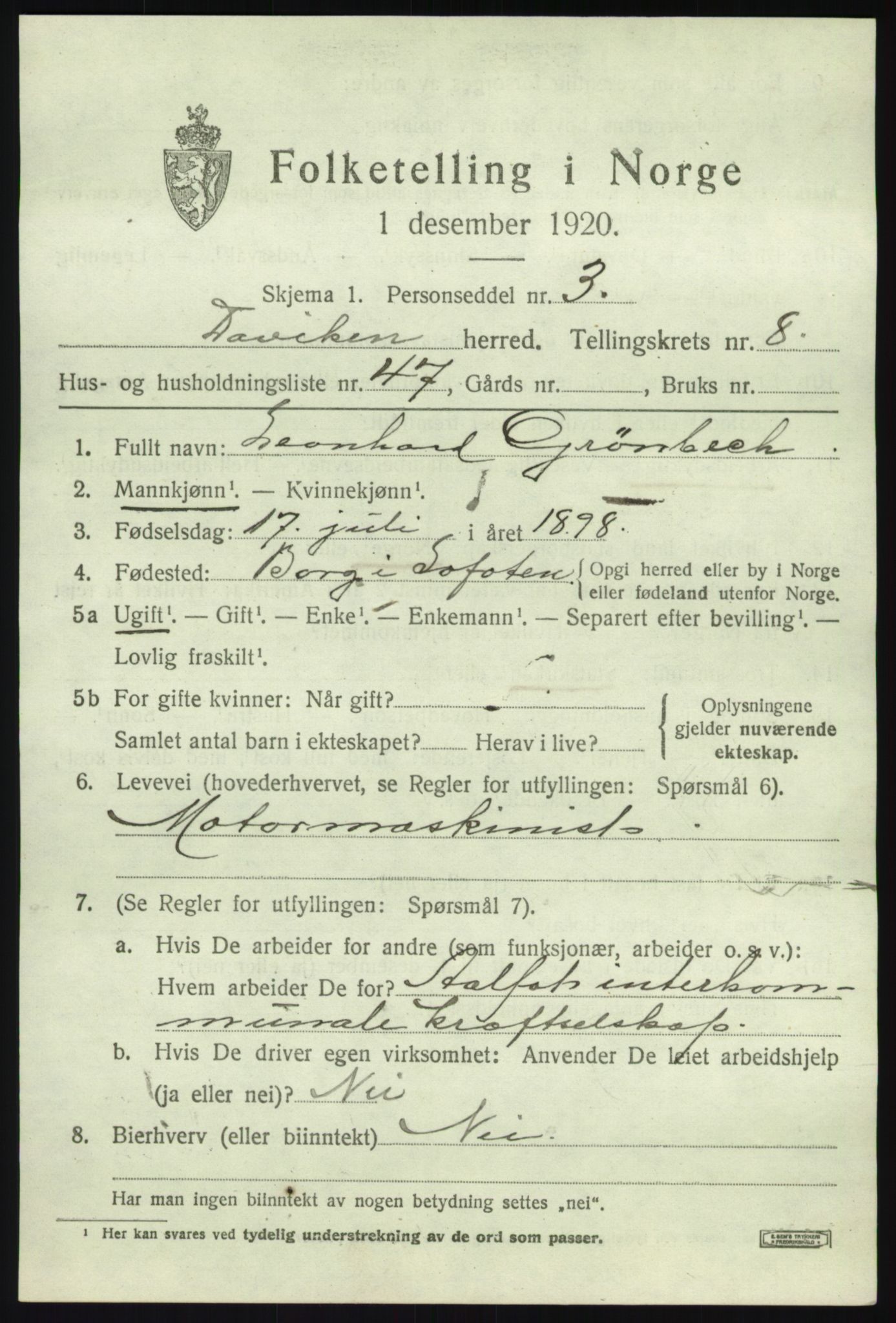 SAB, 1920 census for Davik, 1920, p. 4777