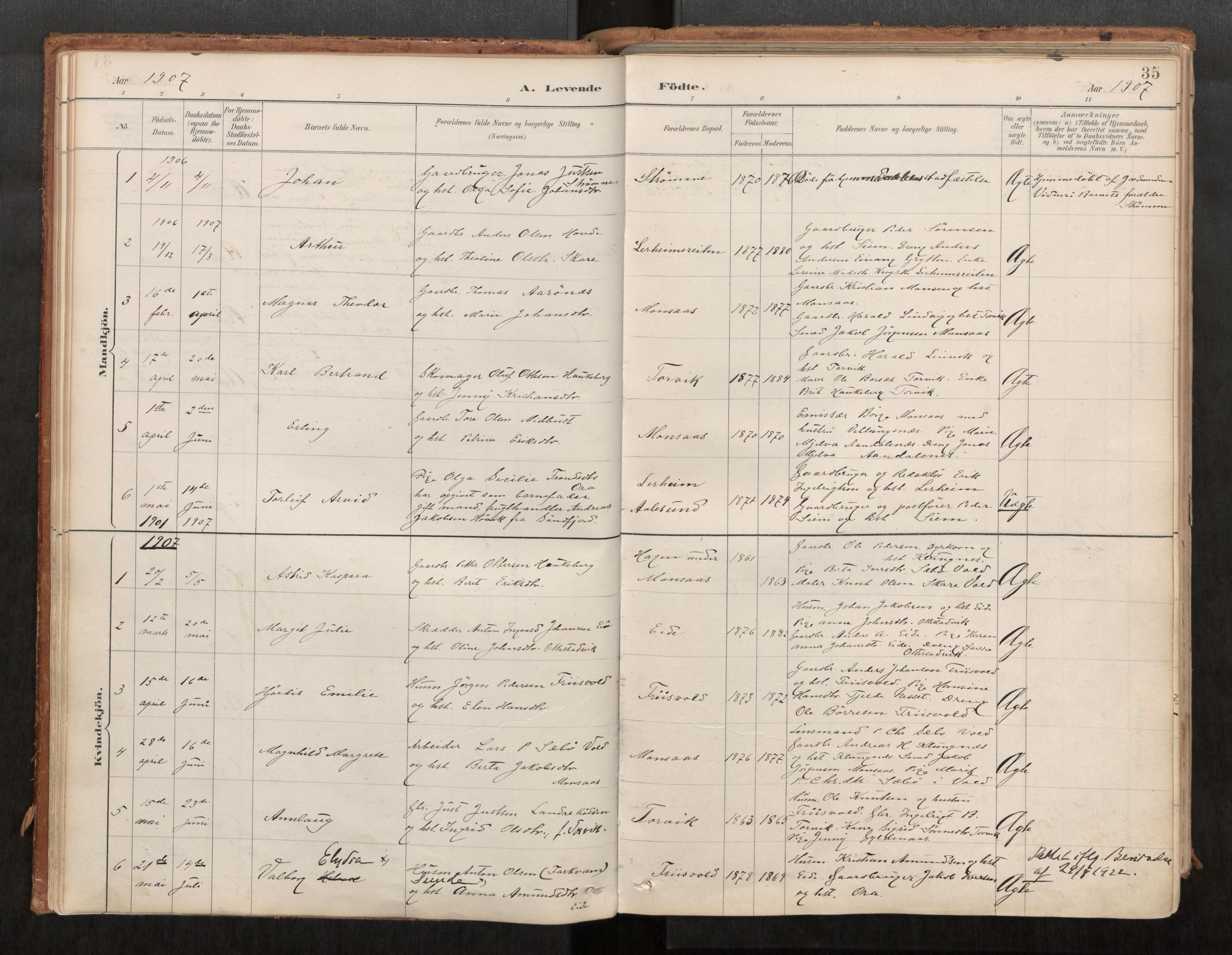 Ministerialprotokoller, klokkerbøker og fødselsregistre - Møre og Romsdal, AV/SAT-A-1454/542/L0553: Parish register (official) no. 542A03, 1885-1925, p. 35