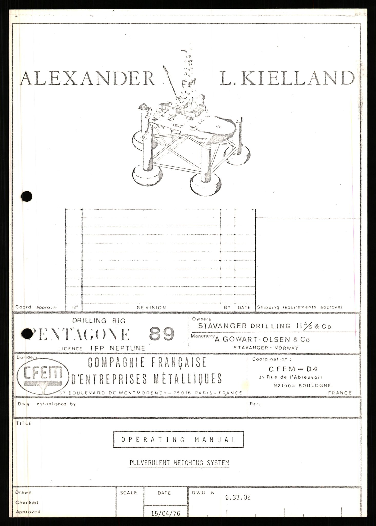 Pa 1503 - Stavanger Drilling AS, AV/SAST-A-101906/2/E/Eb/Ebb/L0006: Alexander L. Kielland plattform - Operation manual, 1976, p. 404