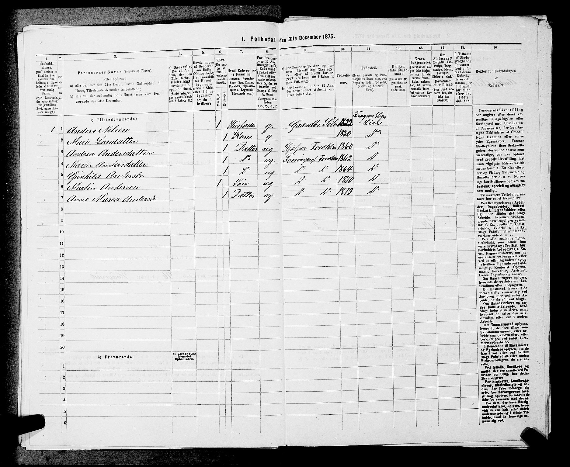 SAKO, 1875 census for 0626P Lier, 1875, p. 703