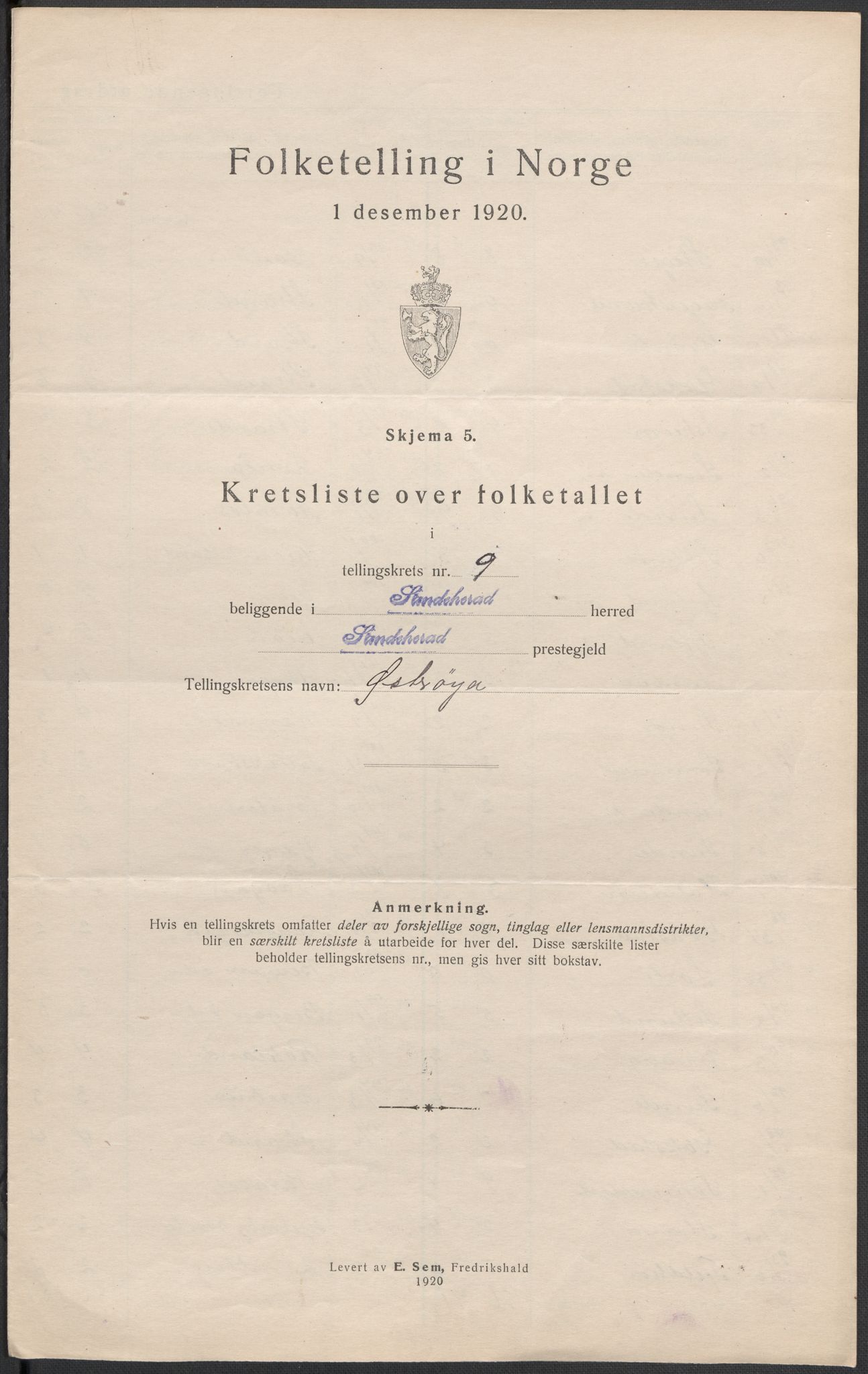 SAKO, 1920 census for Sandeherred, 1920, p. 45