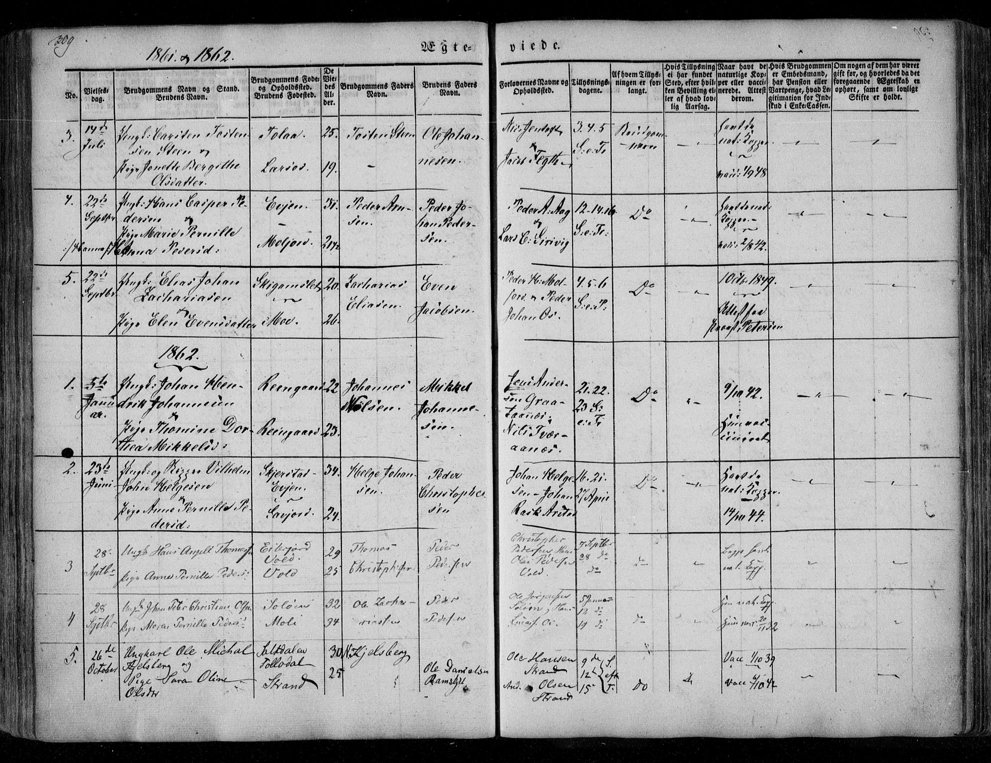 Ministerialprotokoller, klokkerbøker og fødselsregistre - Nordland, SAT/A-1459/846/L0644: Parish register (official) no. 846A02, 1837-1872, p. 309