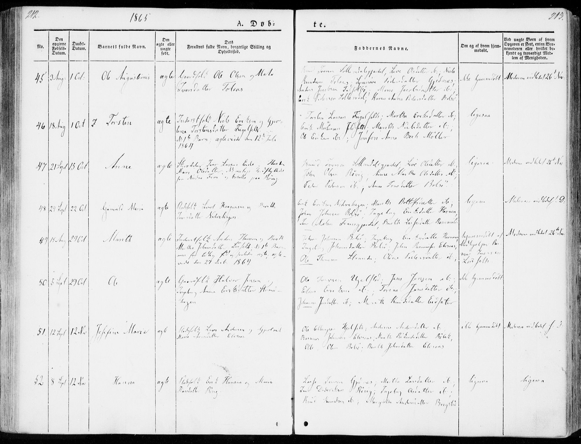 Ministerialprotokoller, klokkerbøker og fødselsregistre - Møre og Romsdal, SAT/A-1454/555/L0653: Parish register (official) no. 555A04, 1843-1869, p. 212-213