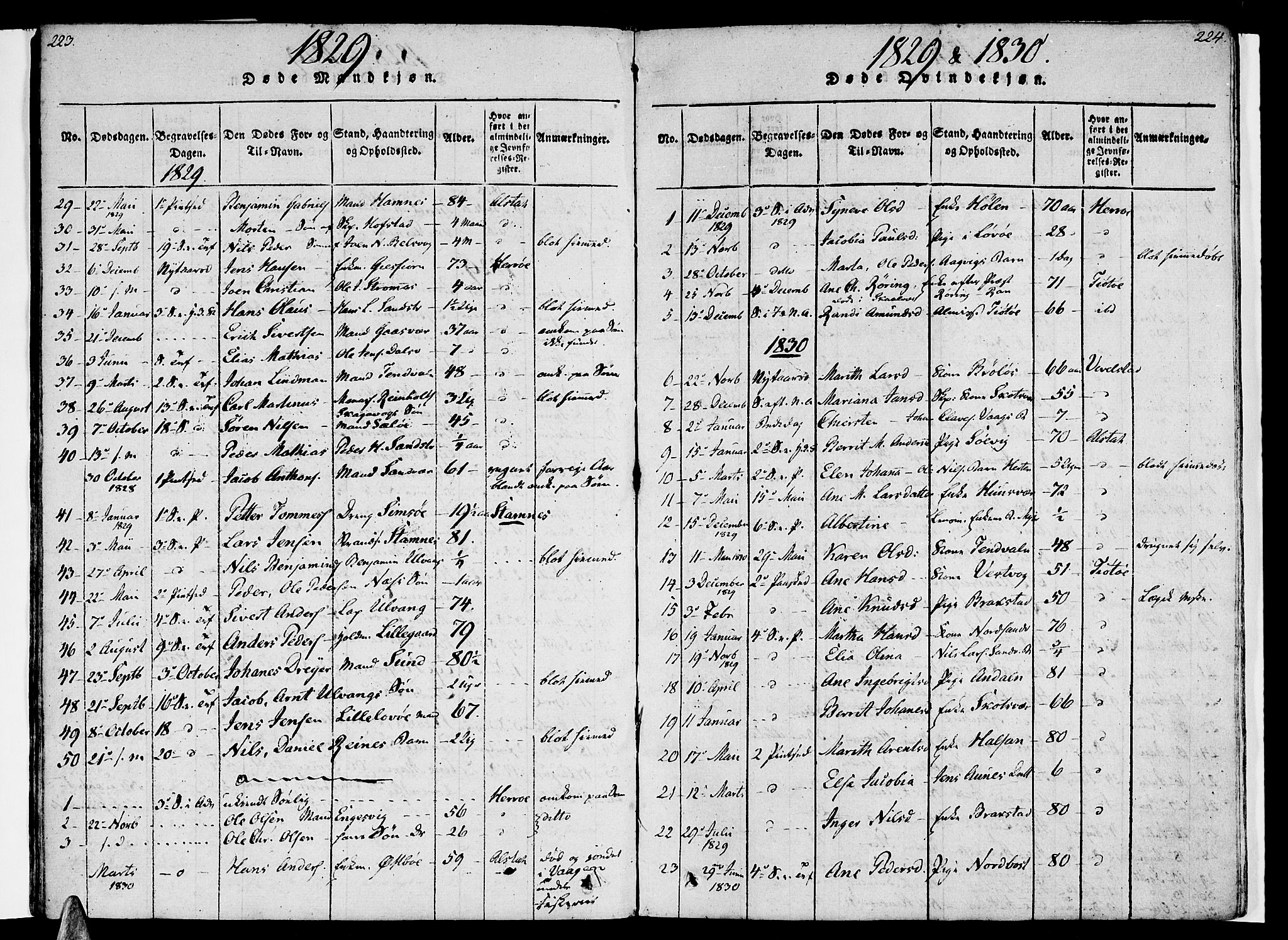 Ministerialprotokoller, klokkerbøker og fødselsregistre - Nordland, SAT/A-1459/830/L0445: Parish register (official) no. 830A09, 1820-1830, p. 223-224