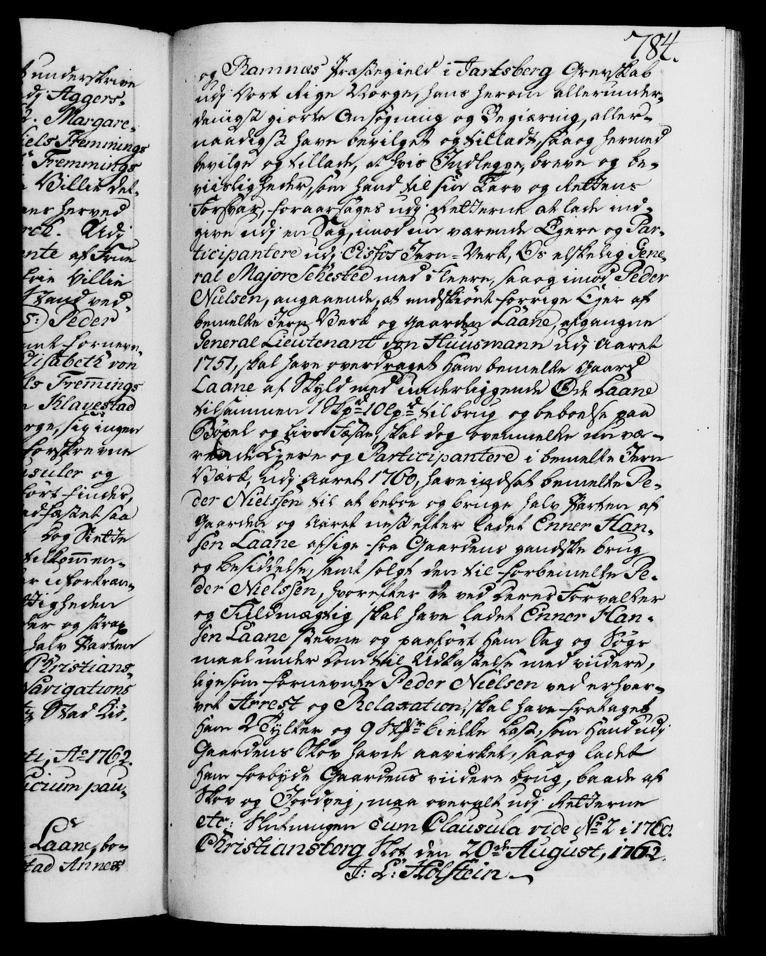 Danske Kanselli 1572-1799, AV/RA-EA-3023/F/Fc/Fca/Fcaa/L0041: Norske registre, 1760-1762, p. 784a