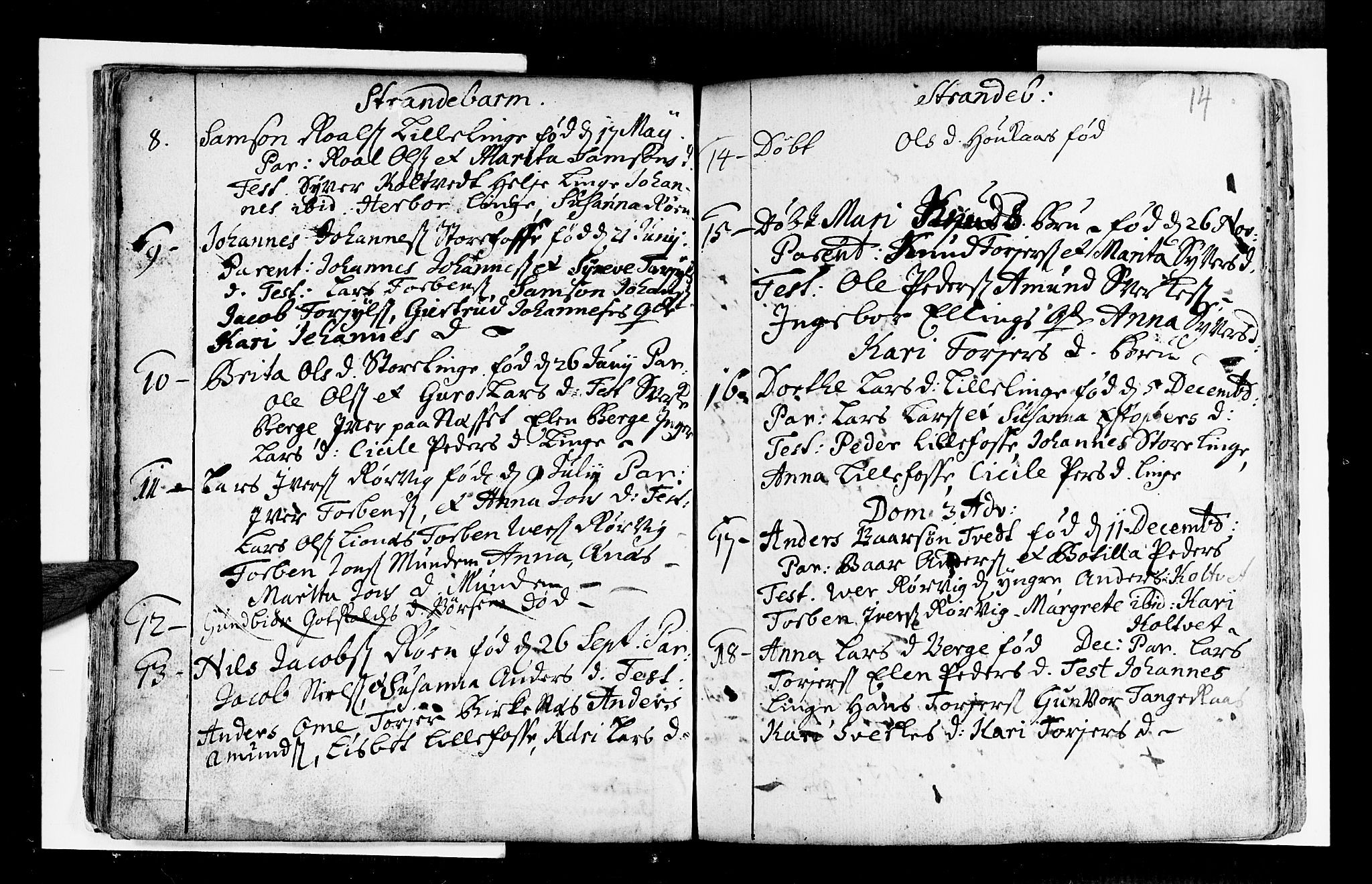 Strandebarm sokneprestembete, SAB/A-78401/H/Haa: Parish register (official) no. A 2 /1, 1727-1750, p. 14