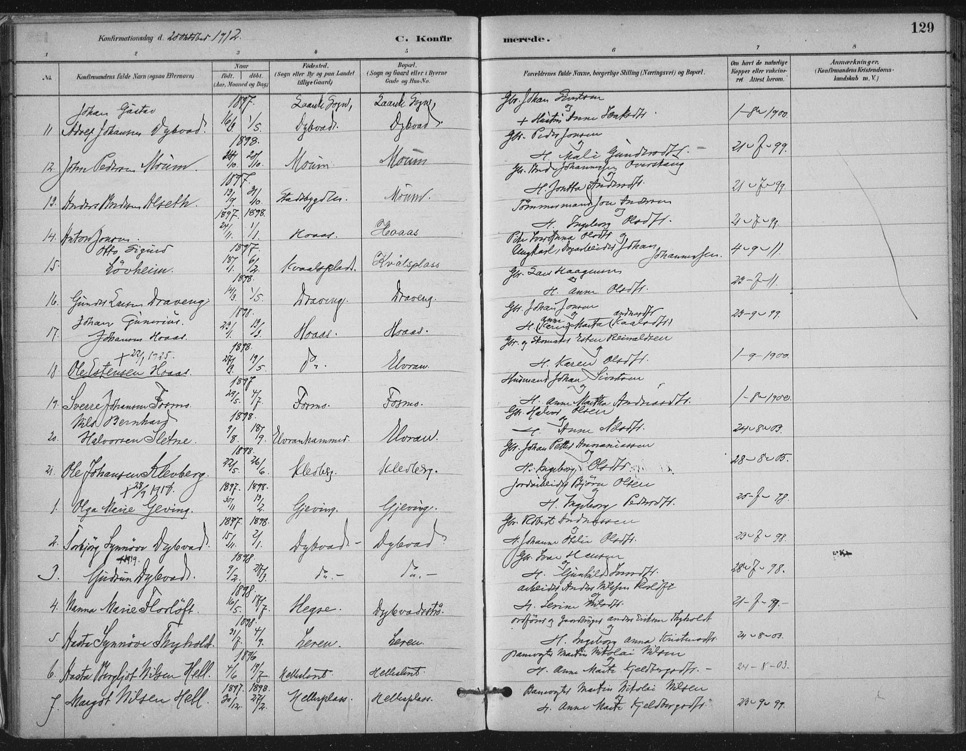 Ministerialprotokoller, klokkerbøker og fødselsregistre - Nord-Trøndelag, SAT/A-1458/710/L0095: Parish register (official) no. 710A01, 1880-1914, p. 129