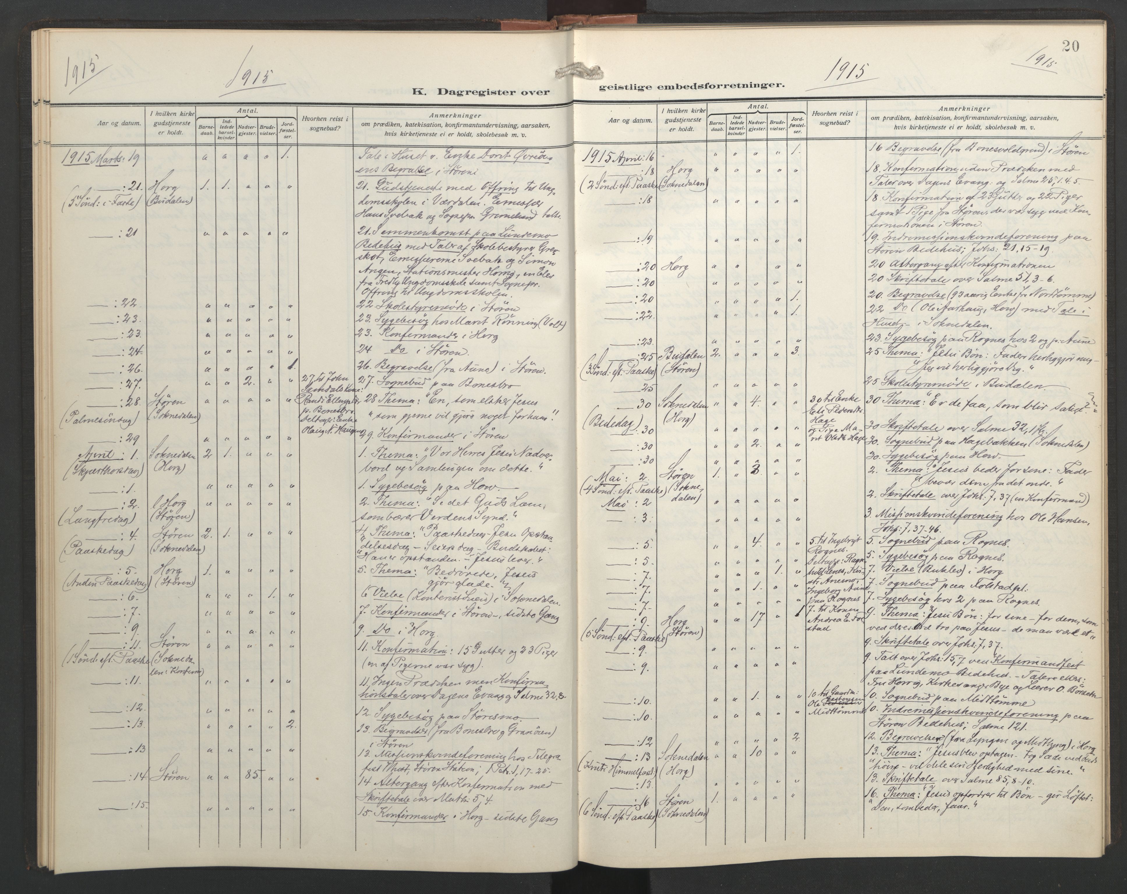 Ministerialprotokoller, klokkerbøker og fødselsregistre - Sør-Trøndelag, AV/SAT-A-1456/687/L1006: Diary records no. 687A12, 1912-1931, p. 20