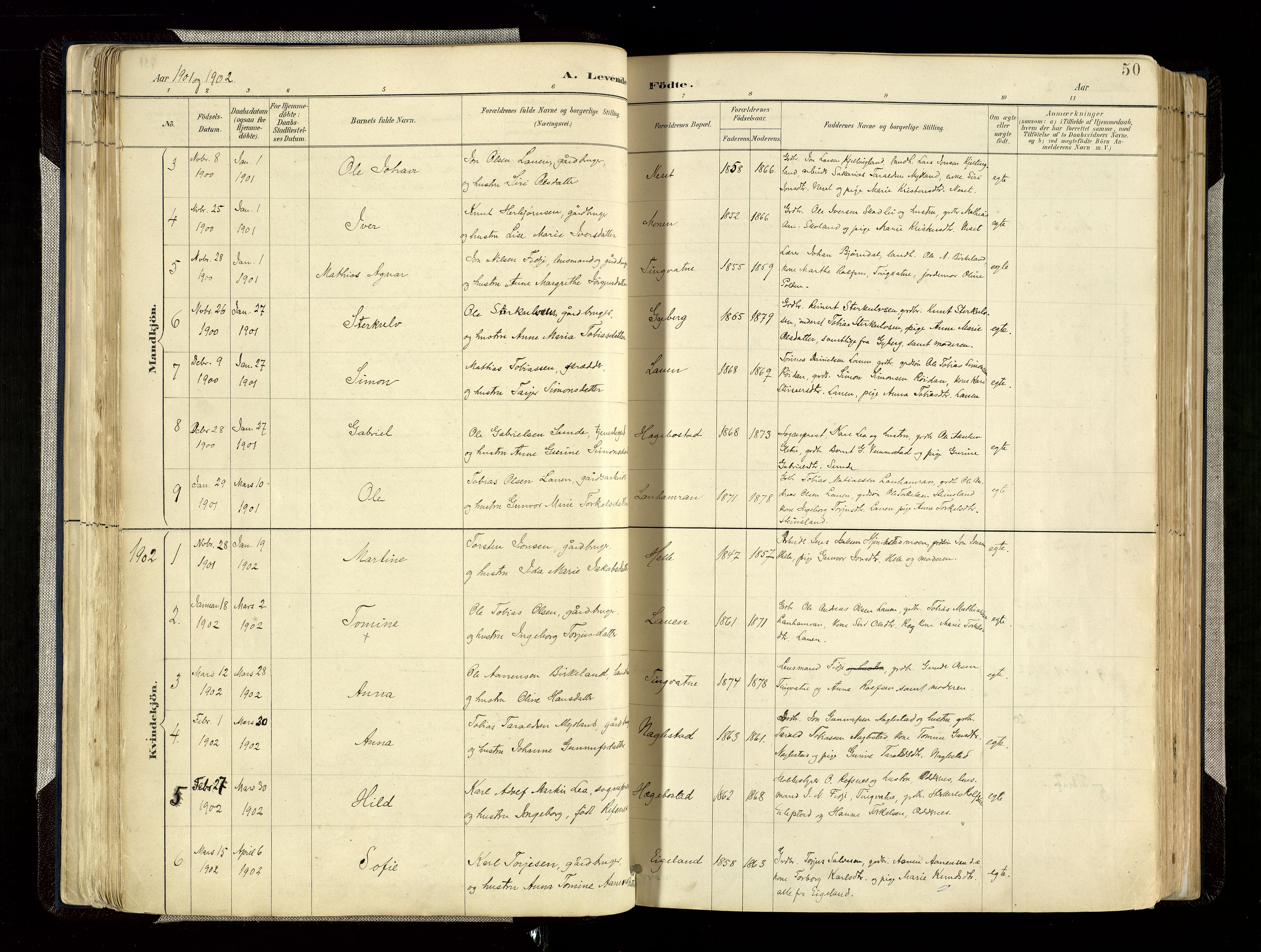 Hægebostad sokneprestkontor, AV/SAK-1111-0024/F/Fa/Faa/L0006: Parish register (official) no. A 6, 1887-1929, p. 50