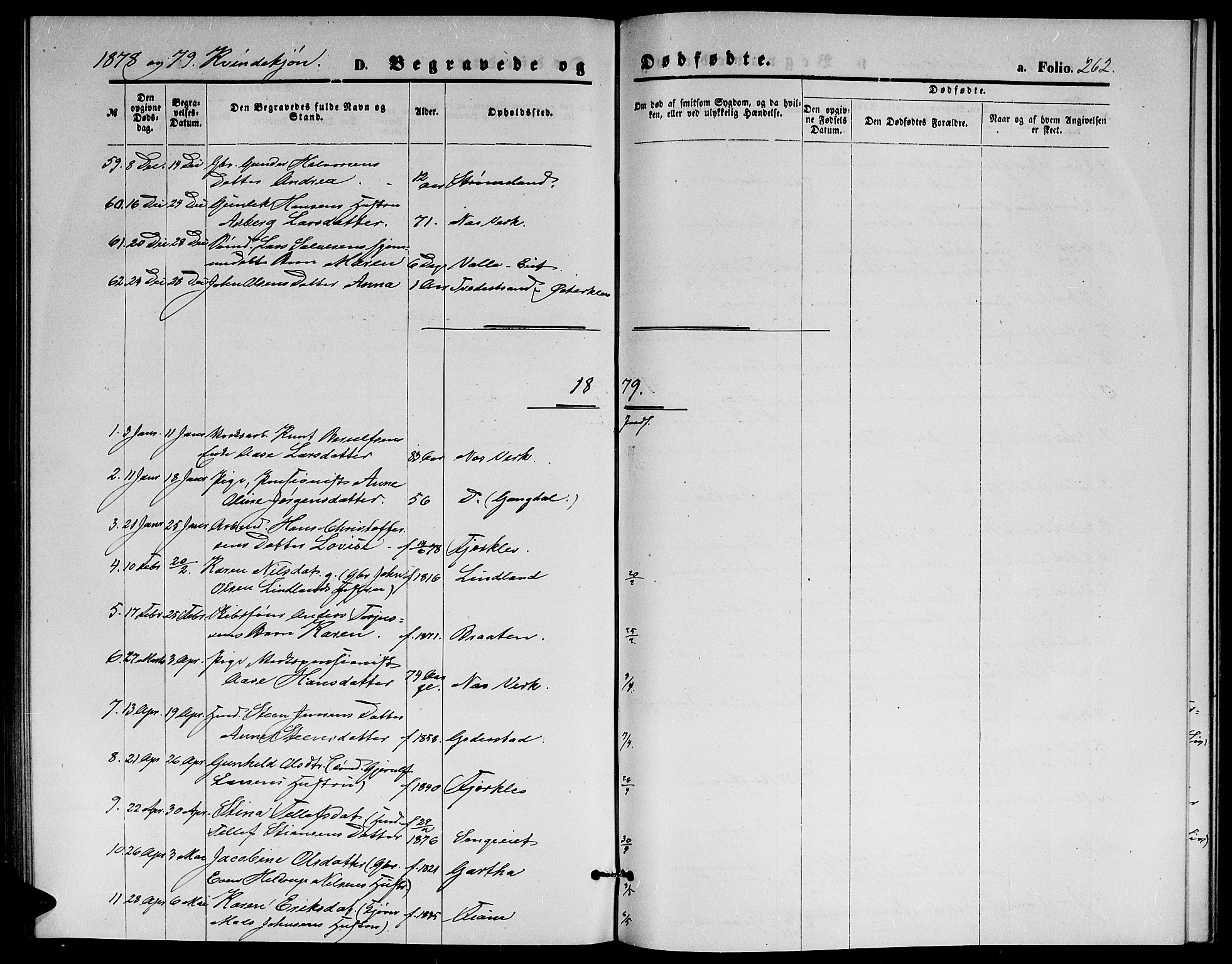 Holt sokneprestkontor, AV/SAK-1111-0021/F/Fb/L0009: Parish register (copy) no. B 9, 1871-1883, p. 262