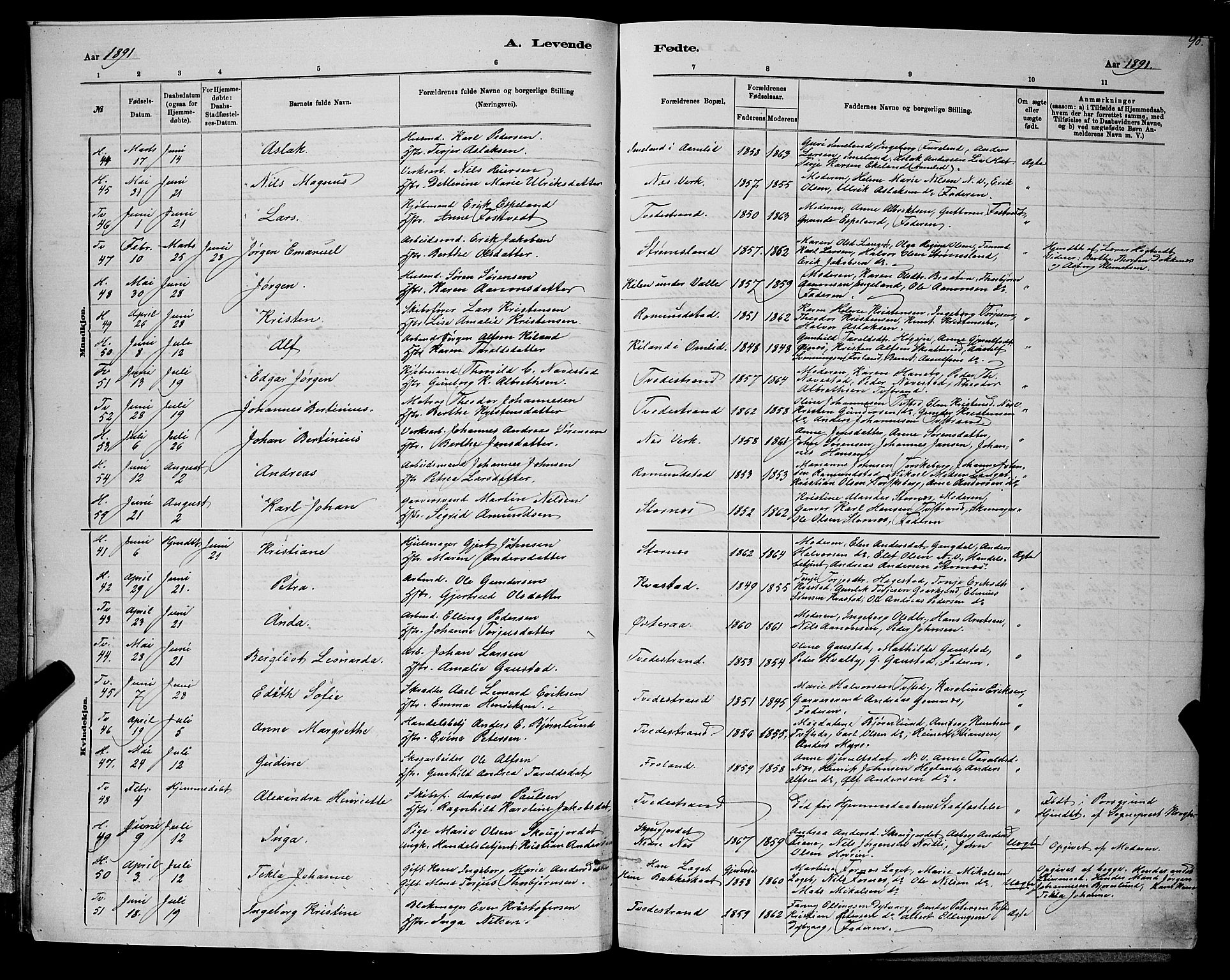 Holt sokneprestkontor, AV/SAK-1111-0021/F/Fb/L0010: Parish register (copy) no. B 10, 1883-1896, p. 90