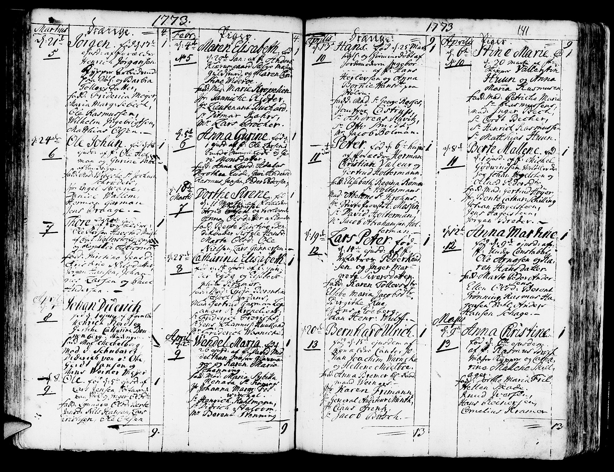 Korskirken sokneprestembete, SAB/A-76101/H/Haa/L0005: Parish register (official) no. A 5, 1751-1789, p. 141
