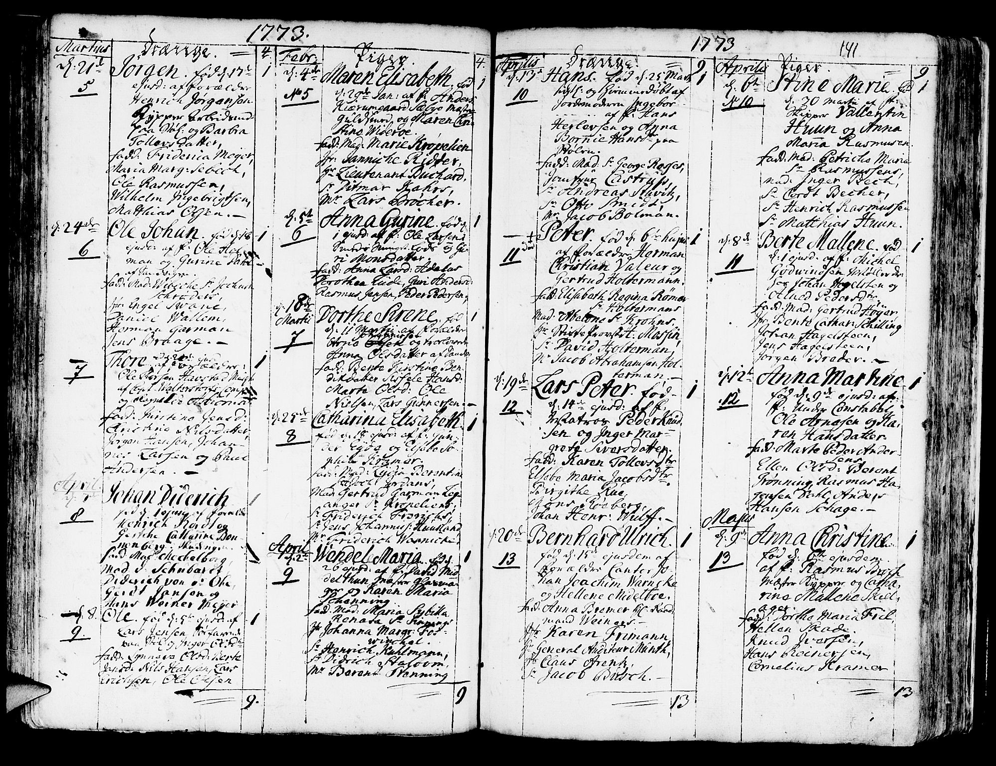 Korskirken sokneprestembete, AV/SAB-A-76101/H/Haa/L0005: Parish register (official) no. A 5, 1751-1789, p. 141