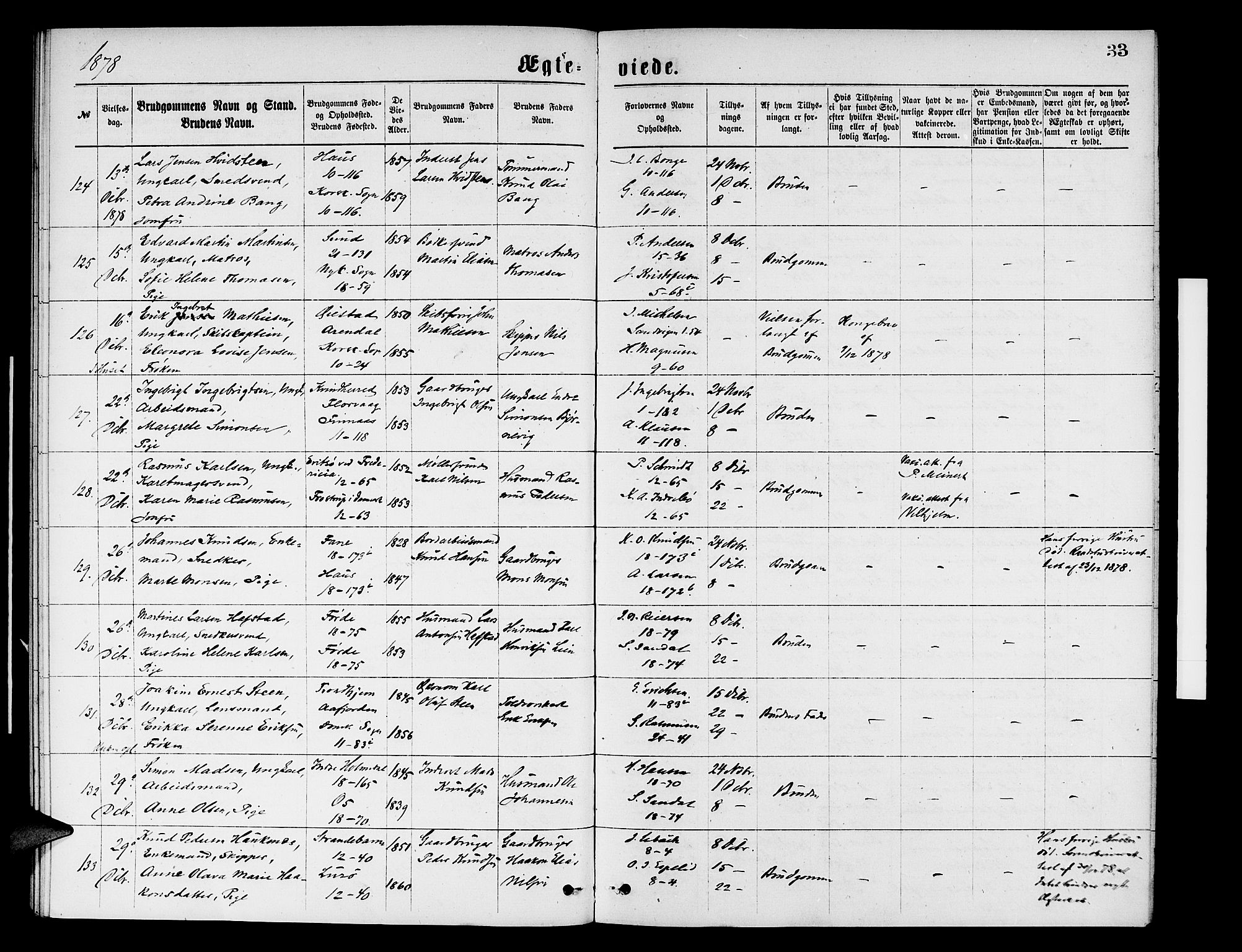 Domkirken sokneprestembete, AV/SAB-A-74801/H/Hab/L0031: Parish register (copy) no. D 3, 1877-1880, p. 33