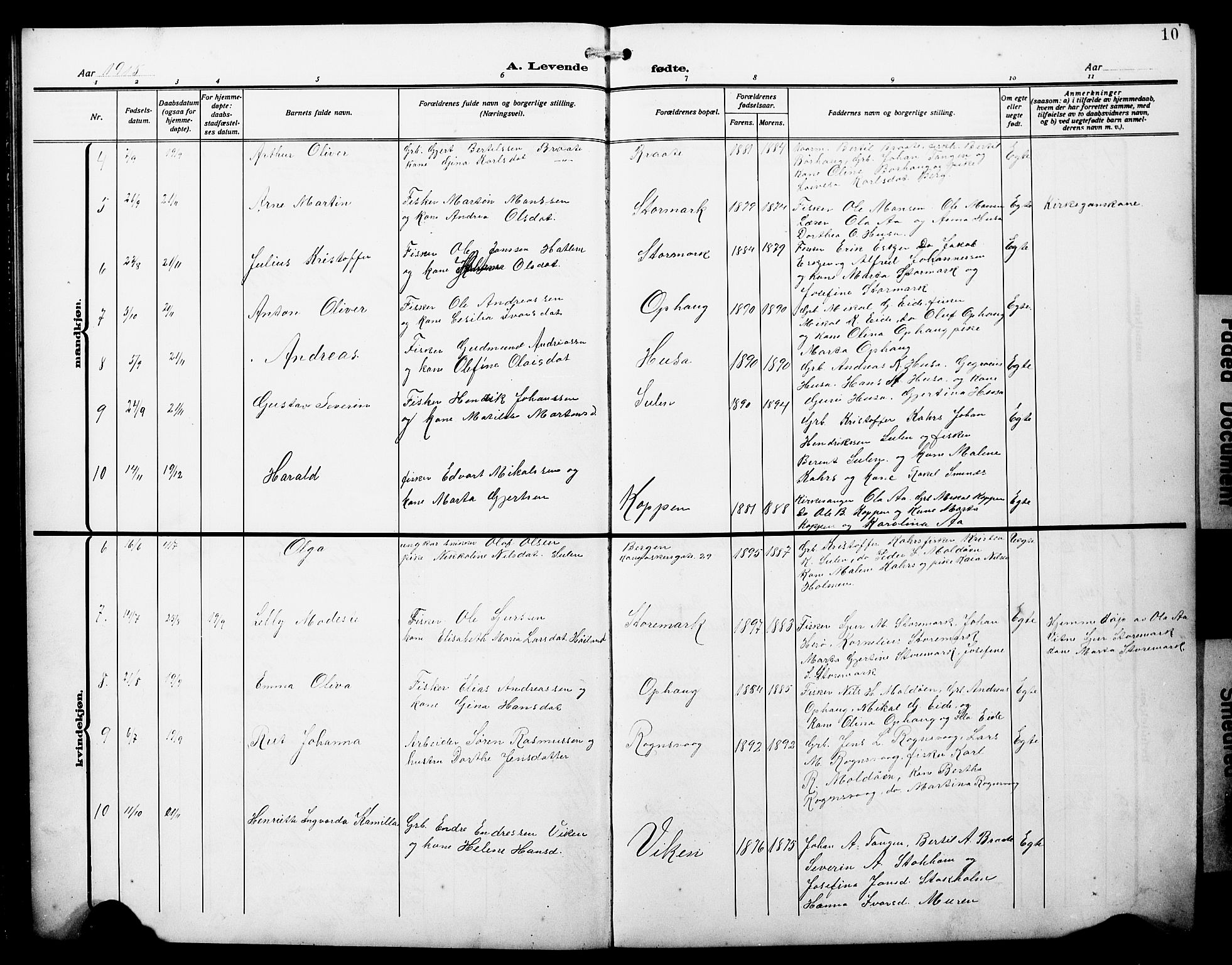 Lindås Sokneprestembete, SAB/A-76701/H/Hab: Parish register (copy) no. D 4, 1913-1928, p. 10