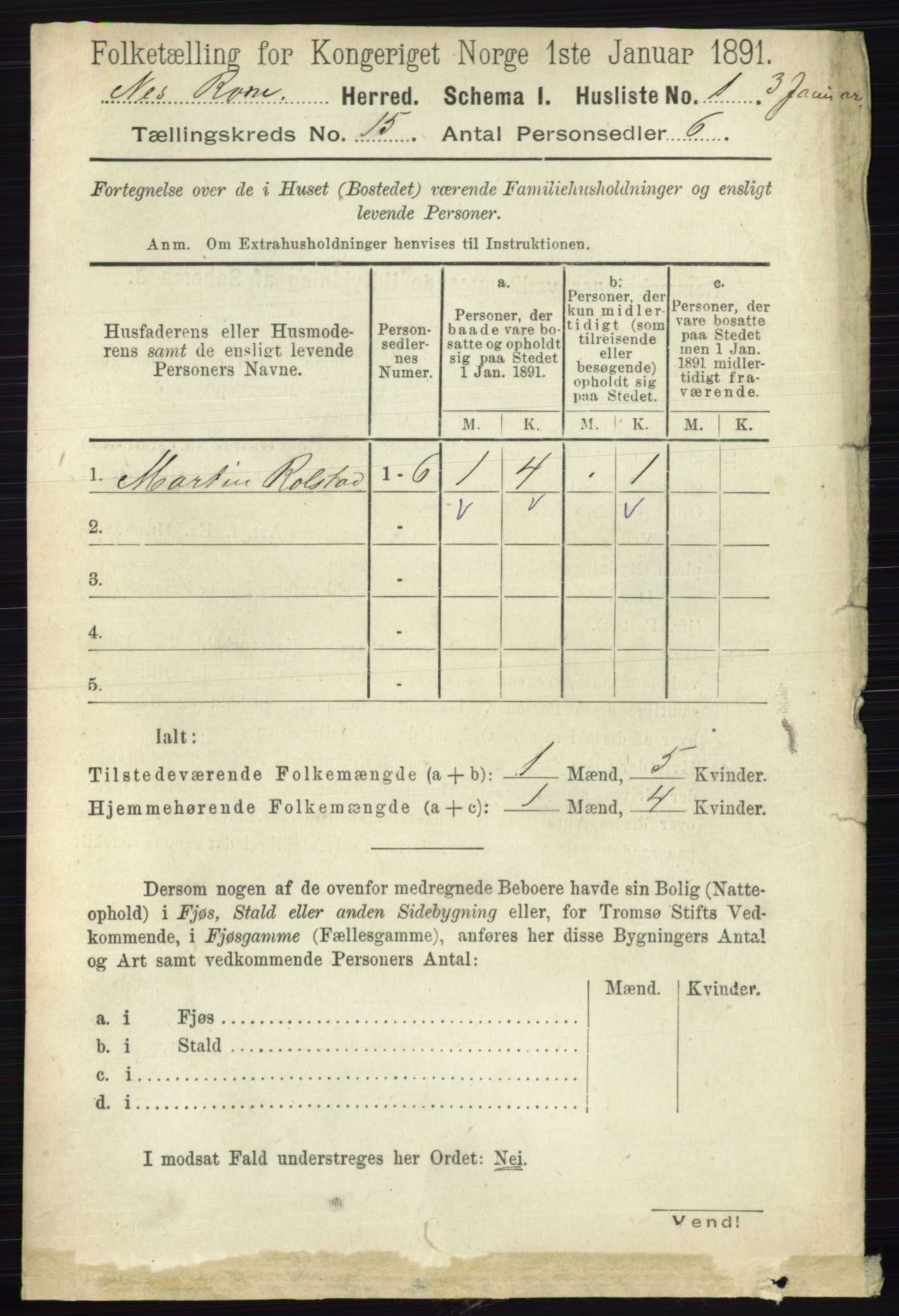 RA, 1891 census for 0236 Nes, 1891, p. 8922