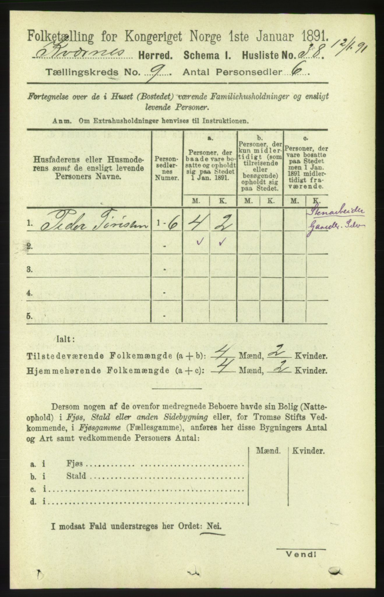 RA, 1891 census for 1553 Kvernes, 1891, p. 3922