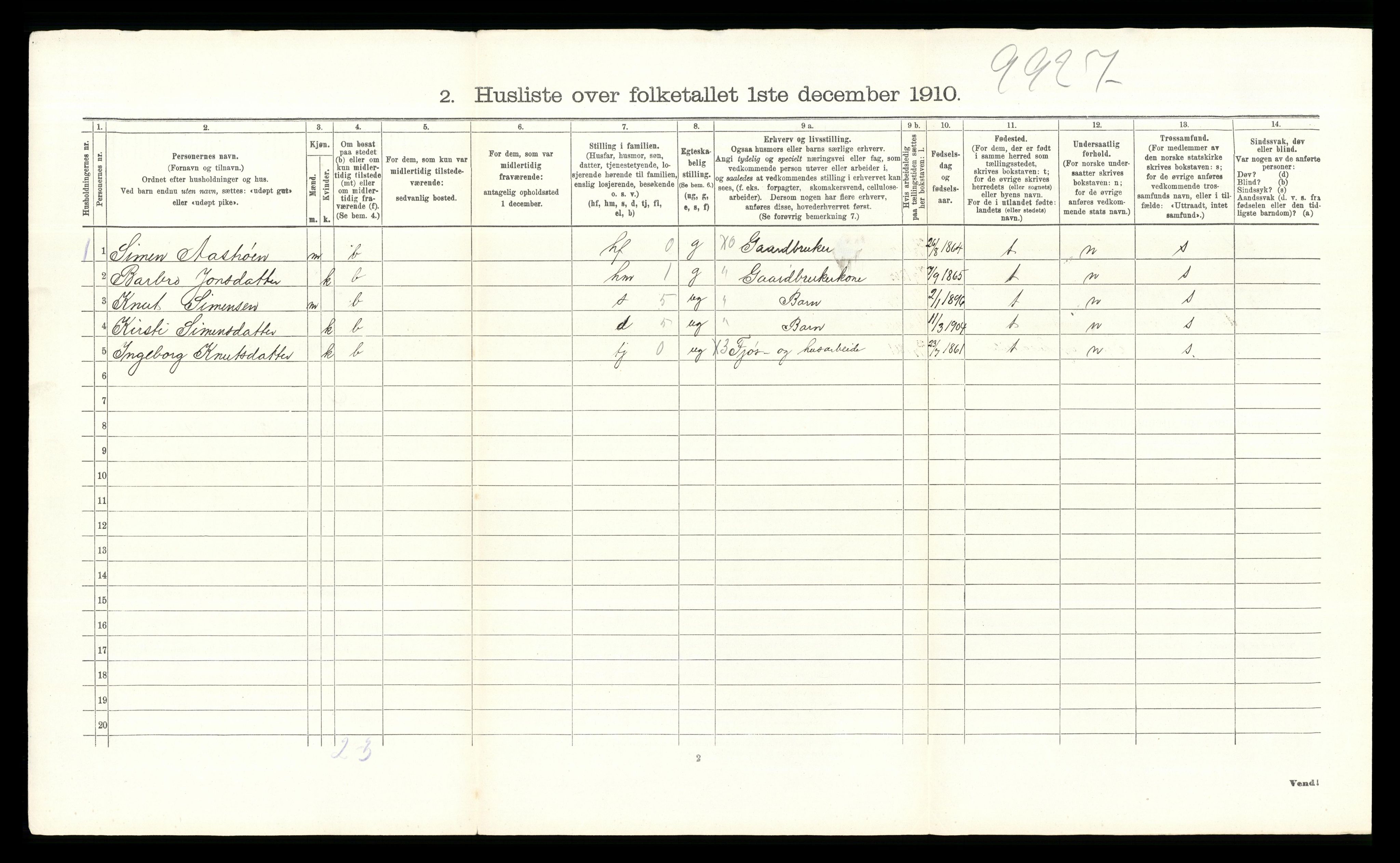 RA, 1910 census for Tolga, 1910, p. 131