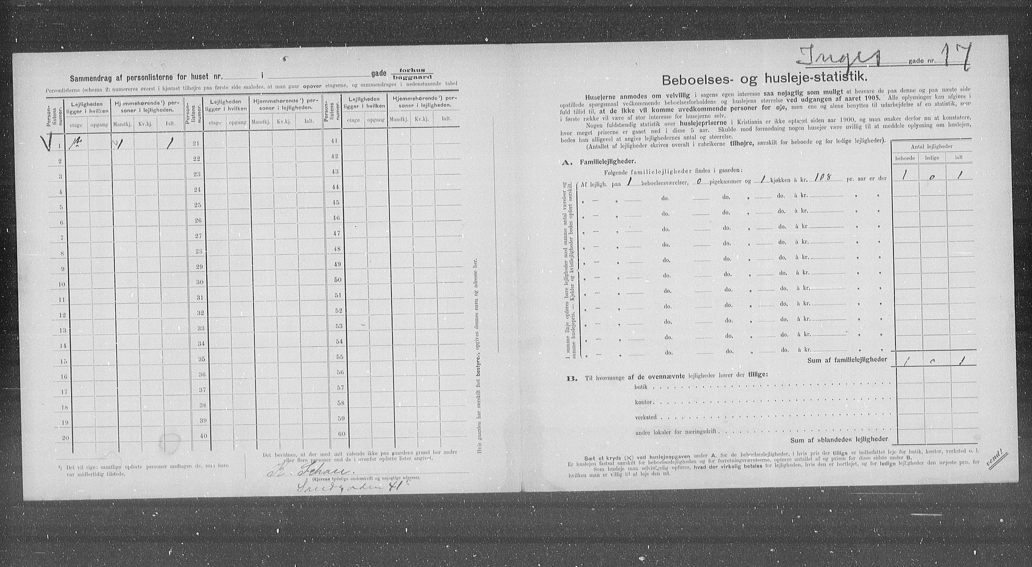 OBA, Municipal Census 1905 for Kristiania, 1905, p. 23174