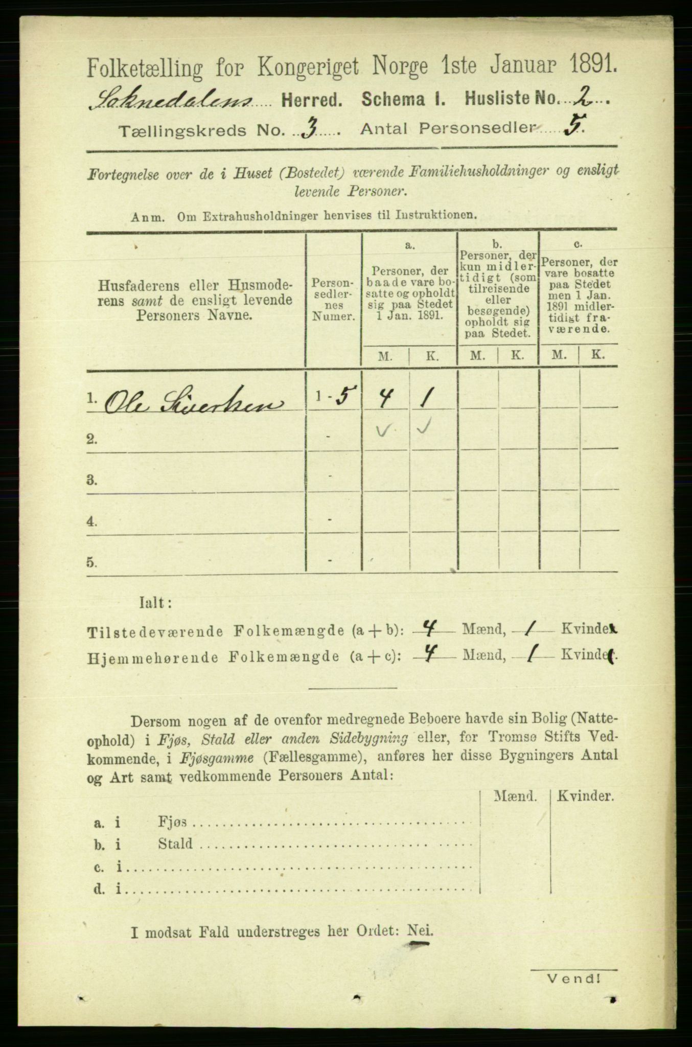 RA, 1891 census for 1649 Soknedal, 1891, p. 1097