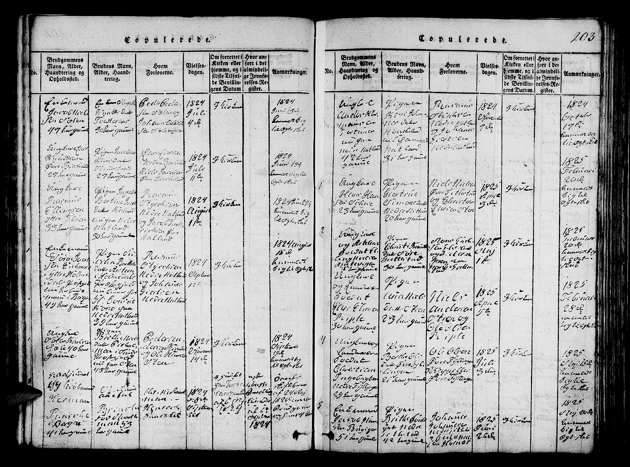 Fana Sokneprestembete, SAB/A-75101/H/Hab/Haba/L0001: Parish register (copy) no. A 1, 1816-1836, p. 203