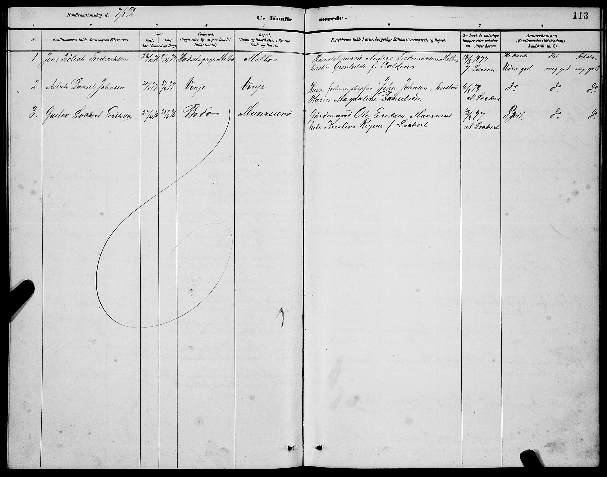 Ministerialprotokoller, klokkerbøker og fødselsregistre - Nordland, AV/SAT-A-1459/891/L1315: Parish register (copy) no. 891C04, 1886-1893, p. 113