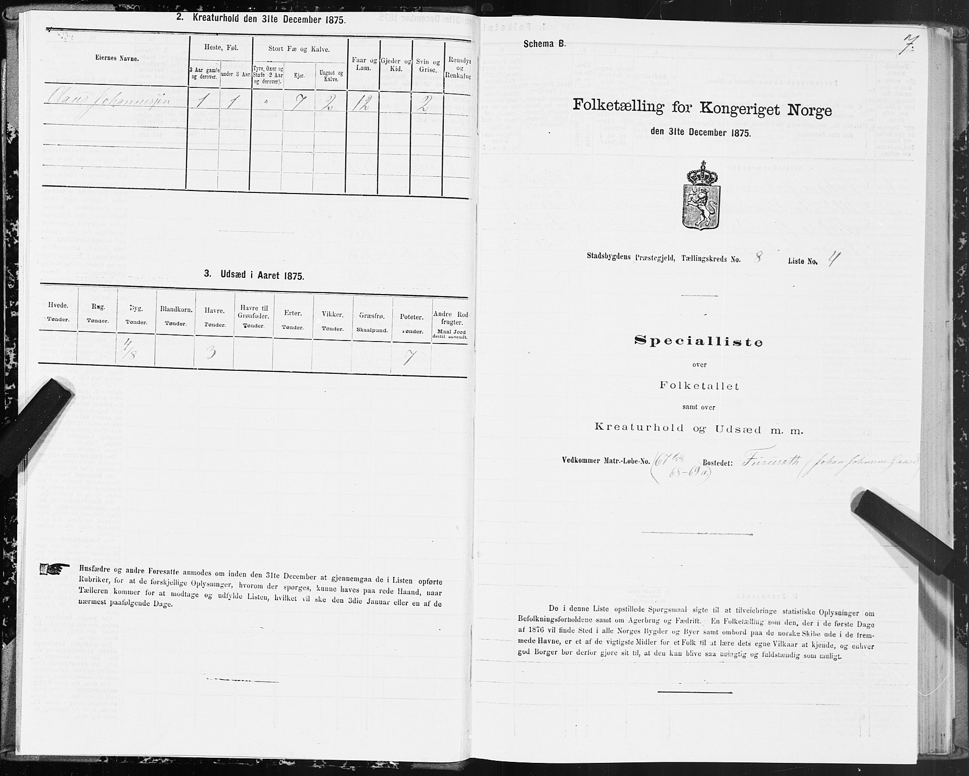 SAT, 1875 census for 1625P Stadsbygd, 1875, p. 5007