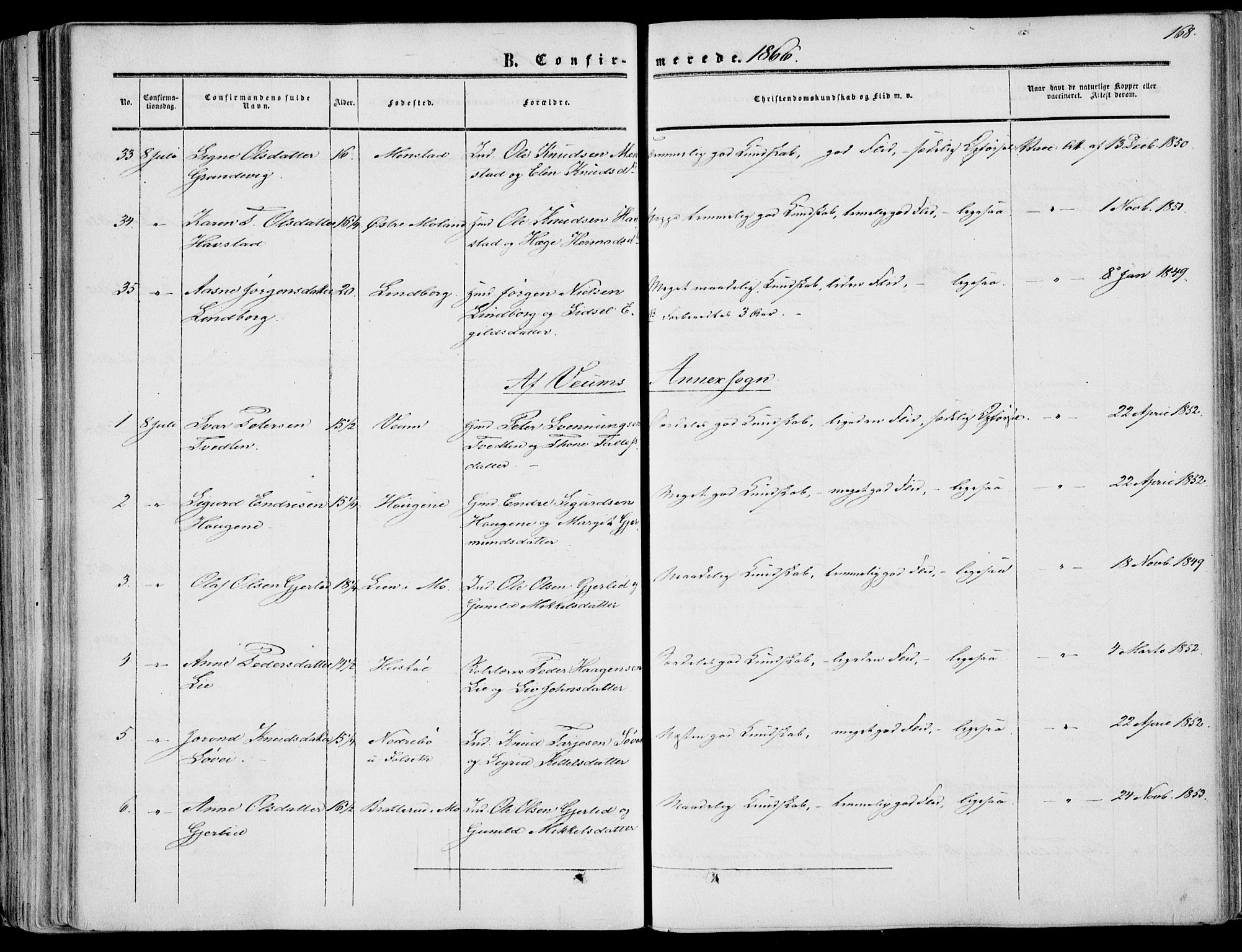 Fyresdal kirkebøker, SAKO/A-263/F/Fa/L0005: Parish register (official) no. I 5, 1855-1871, p. 168