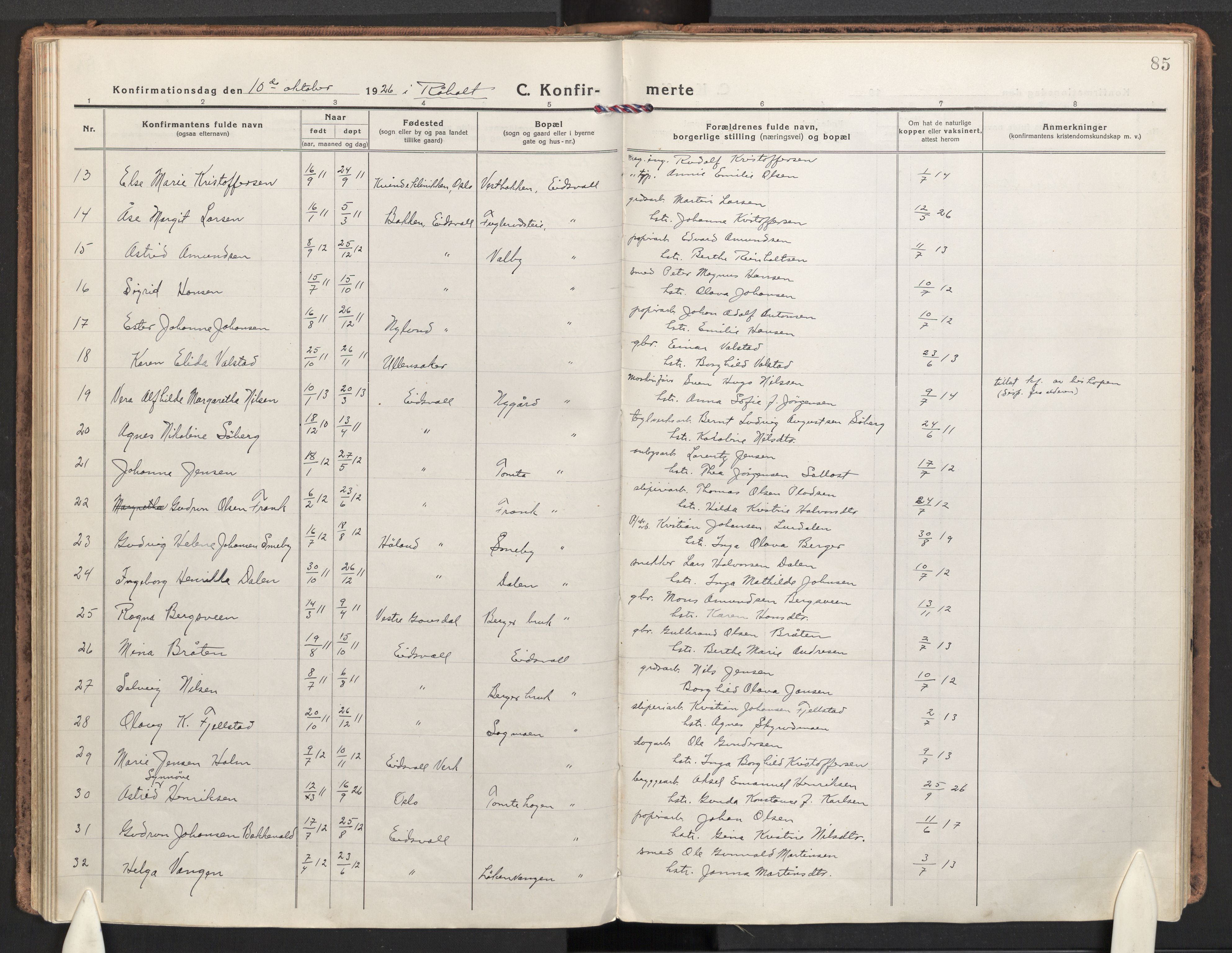 Eidsvoll prestekontor Kirkebøker, SAO/A-10888/F/Fa: Parish register (official) no. I 9, 1918-1935, p. 85