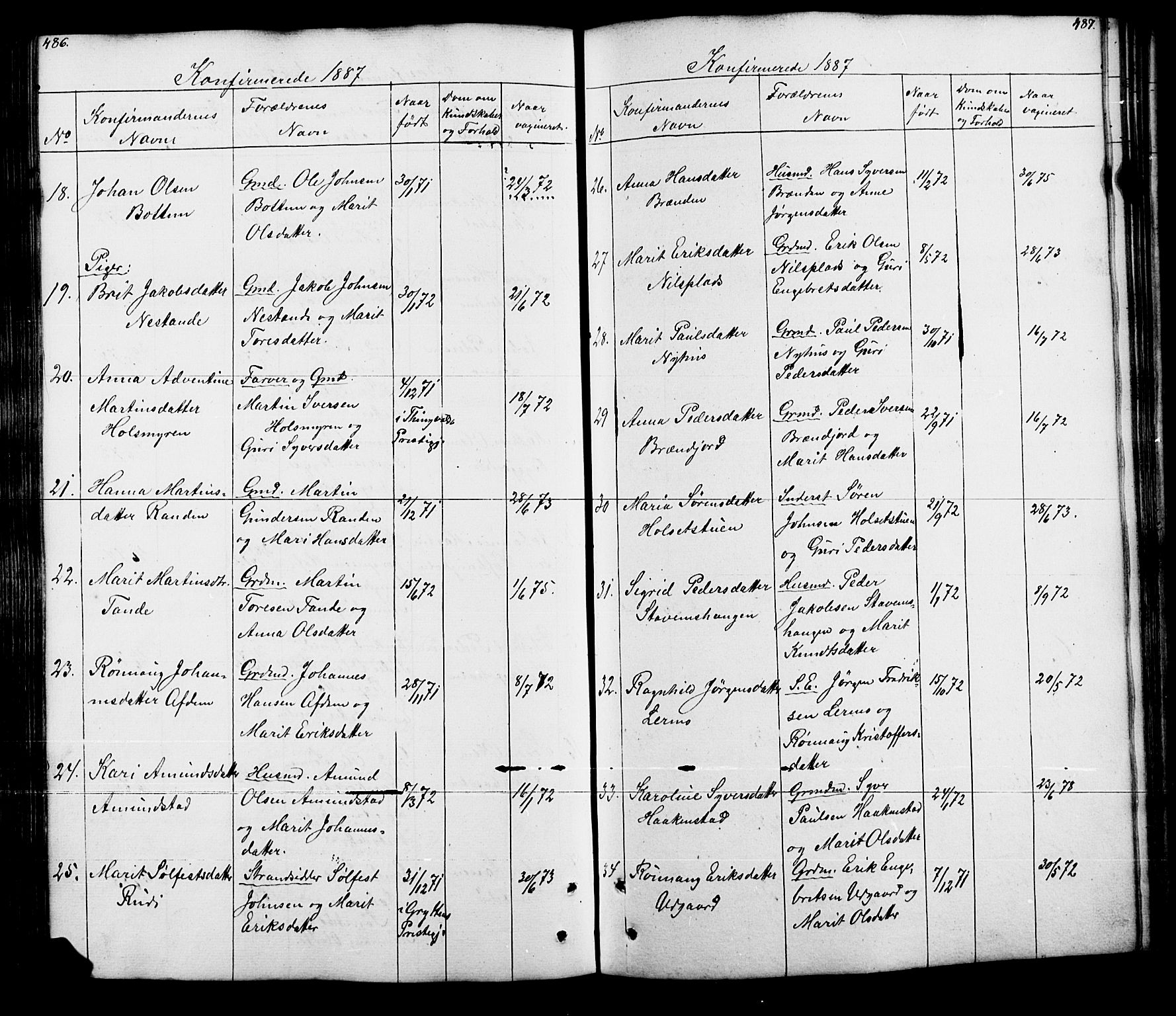 Lesja prestekontor, SAH/PREST-068/H/Ha/Hab/L0005: Parish register (copy) no. 5, 1850-1894, p. 486-487