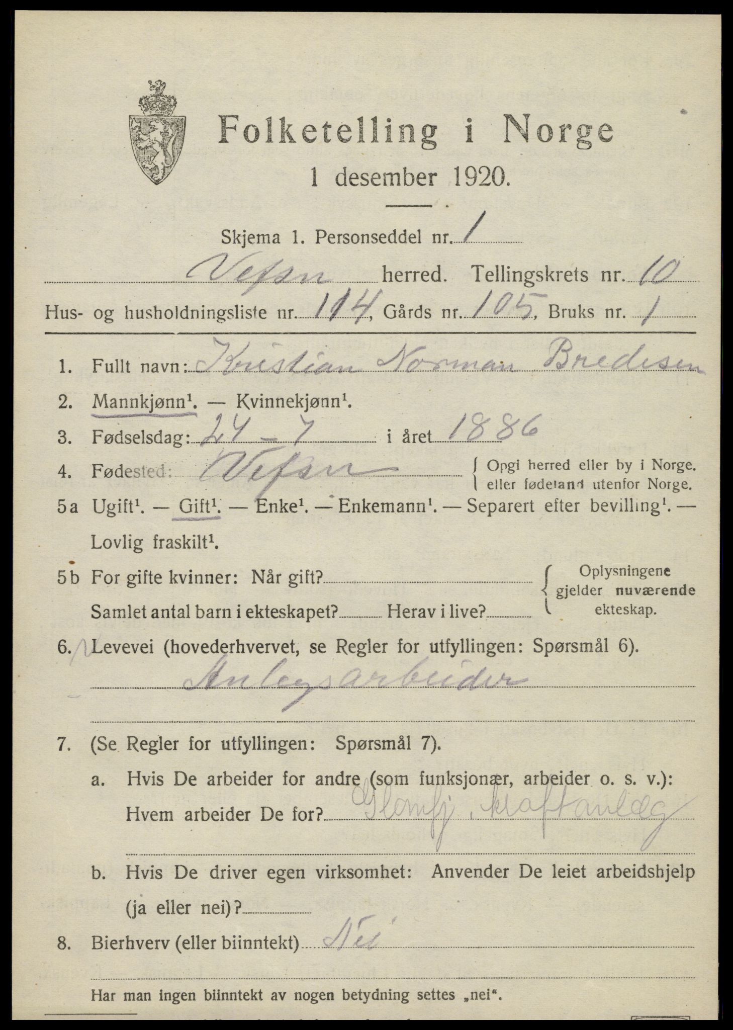 SAT, 1920 census for Vefsn, 1920, p. 8357