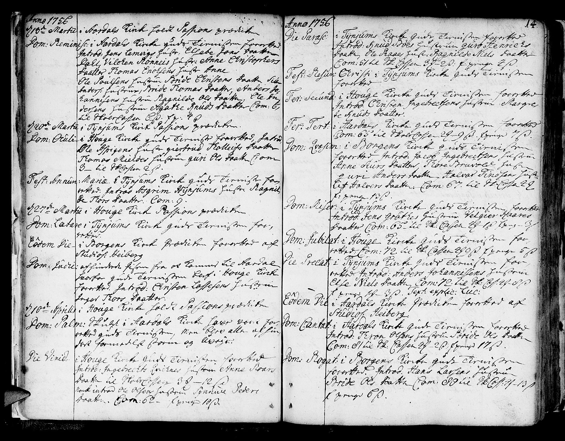 Lærdal sokneprestembete, AV/SAB-A-81201: Parish register (official) no. A 2, 1752-1782, p. 14