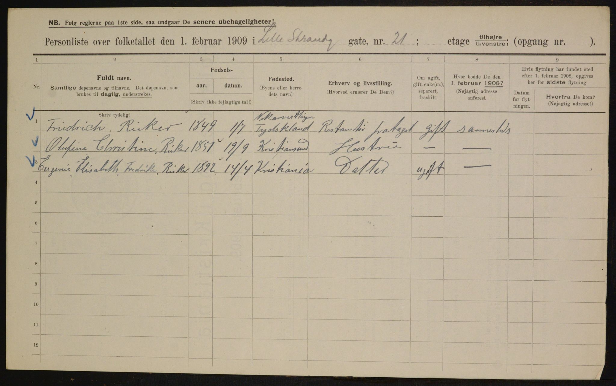 OBA, Municipal Census 1909 for Kristiania, 1909, p. 93812