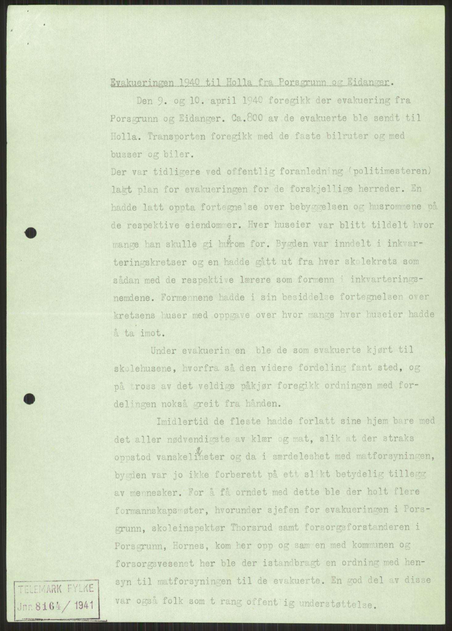 Forsvaret, Forsvarets krigshistoriske avdeling, AV/RA-RAFA-2017/Y/Ya/L0014: II-C-11-31 - Fylkesmenn.  Rapporter om krigsbegivenhetene 1940., 1940, p. 651