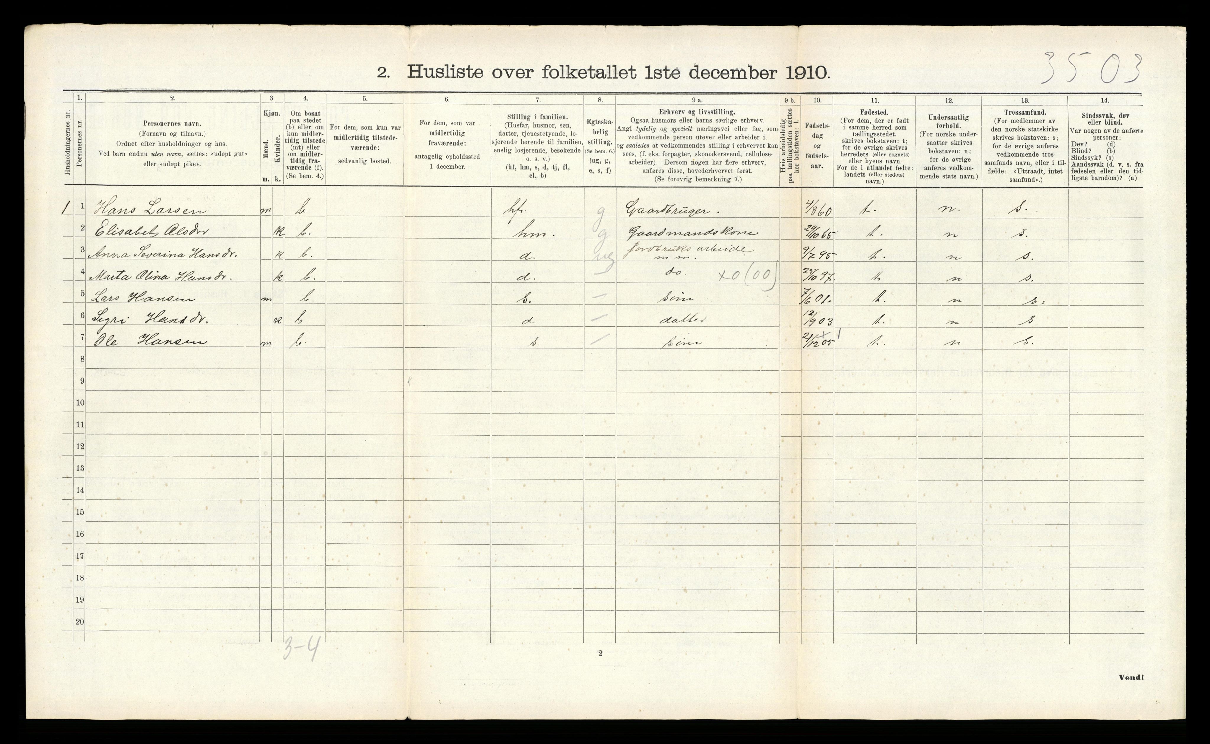 RA, 1910 census for Samnanger, 1910, p. 736