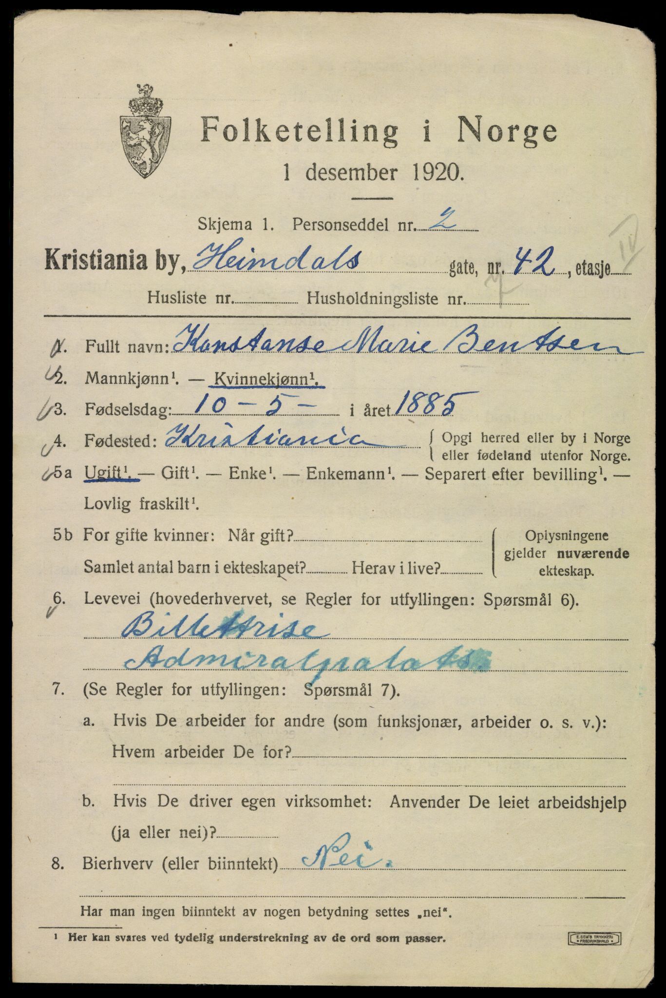 SAO, 1920 census for Kristiania, 1920, p. 282309