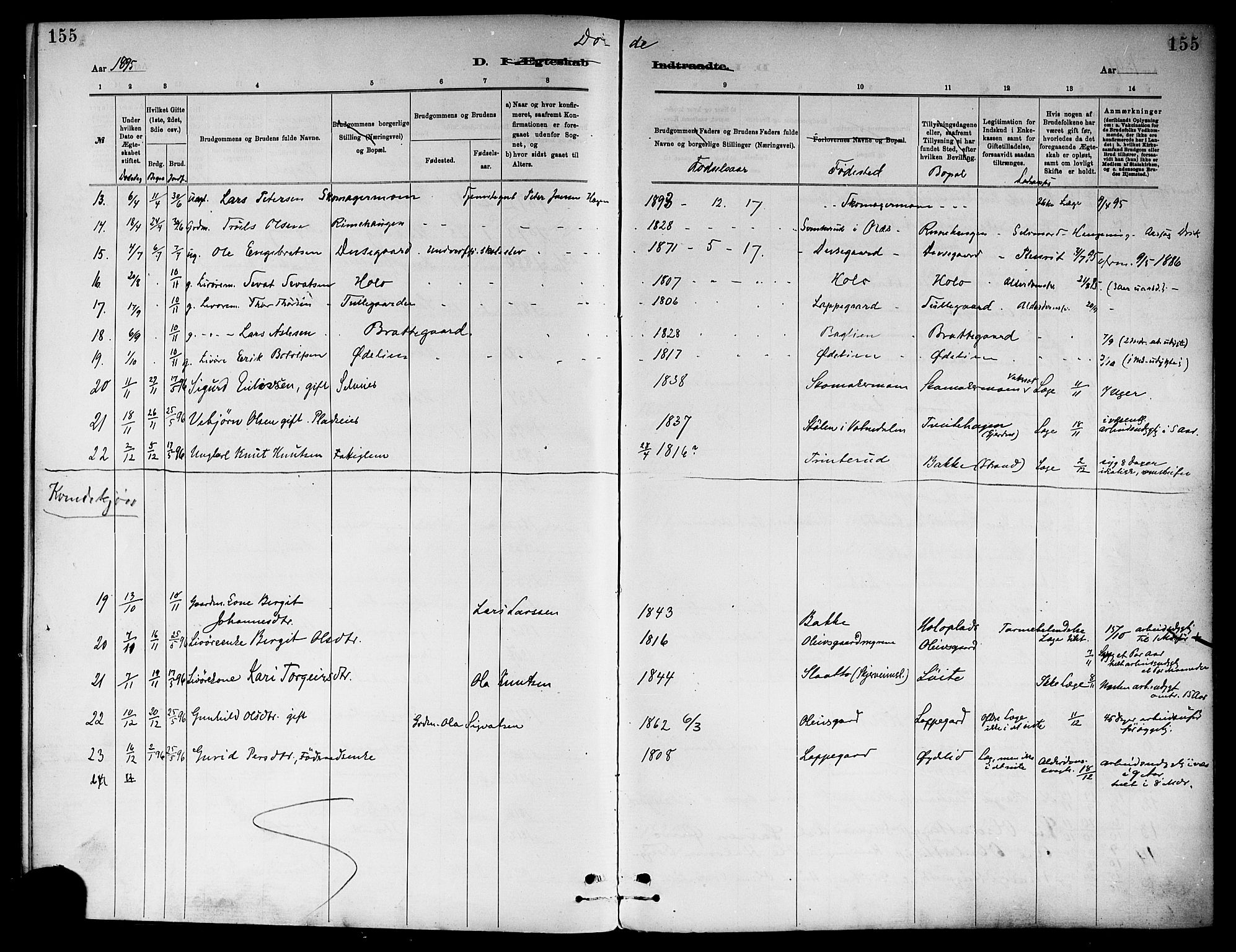 Ål kirkebøker, SAKO/A-249/F/Fa/L0008: Parish register (official) no. I 8, 1882-1896, p. 155