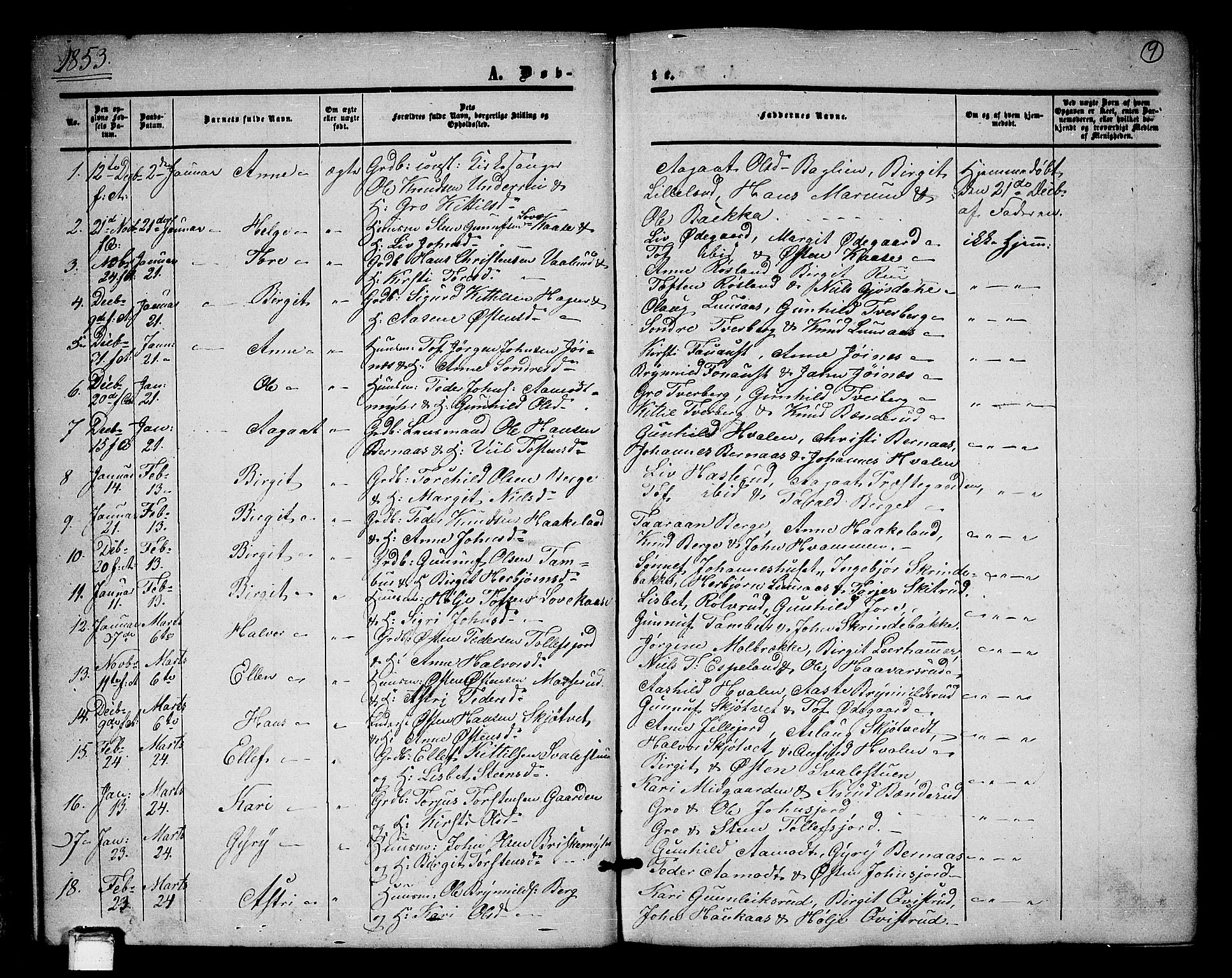 Tinn kirkebøker, SAKO/A-308/G/Ga/L0002: Parish register (copy) no. I 2, 1851-1883, p. 9