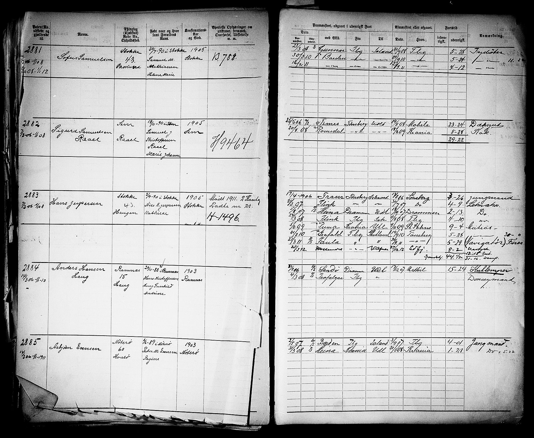 Tønsberg innrulleringskontor, SAKO/A-786/F/Fb/L0005: Annotasjonsrulle Patent nr. 2401-4080, 1904-1910, p. 101