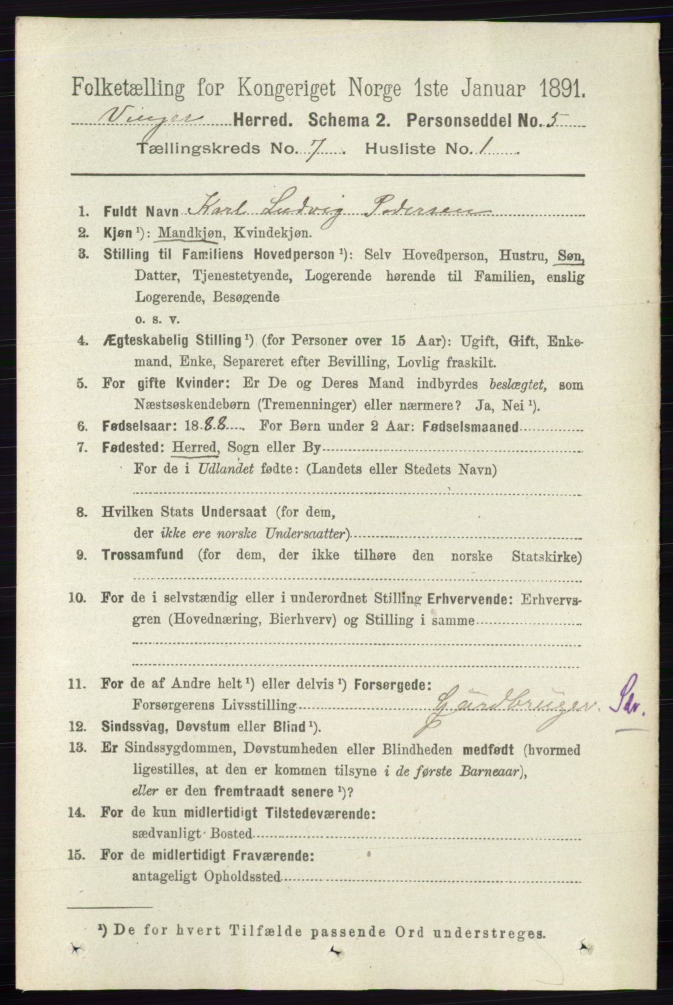 RA, 1891 census for 0421 Vinger, 1891, p. 3236