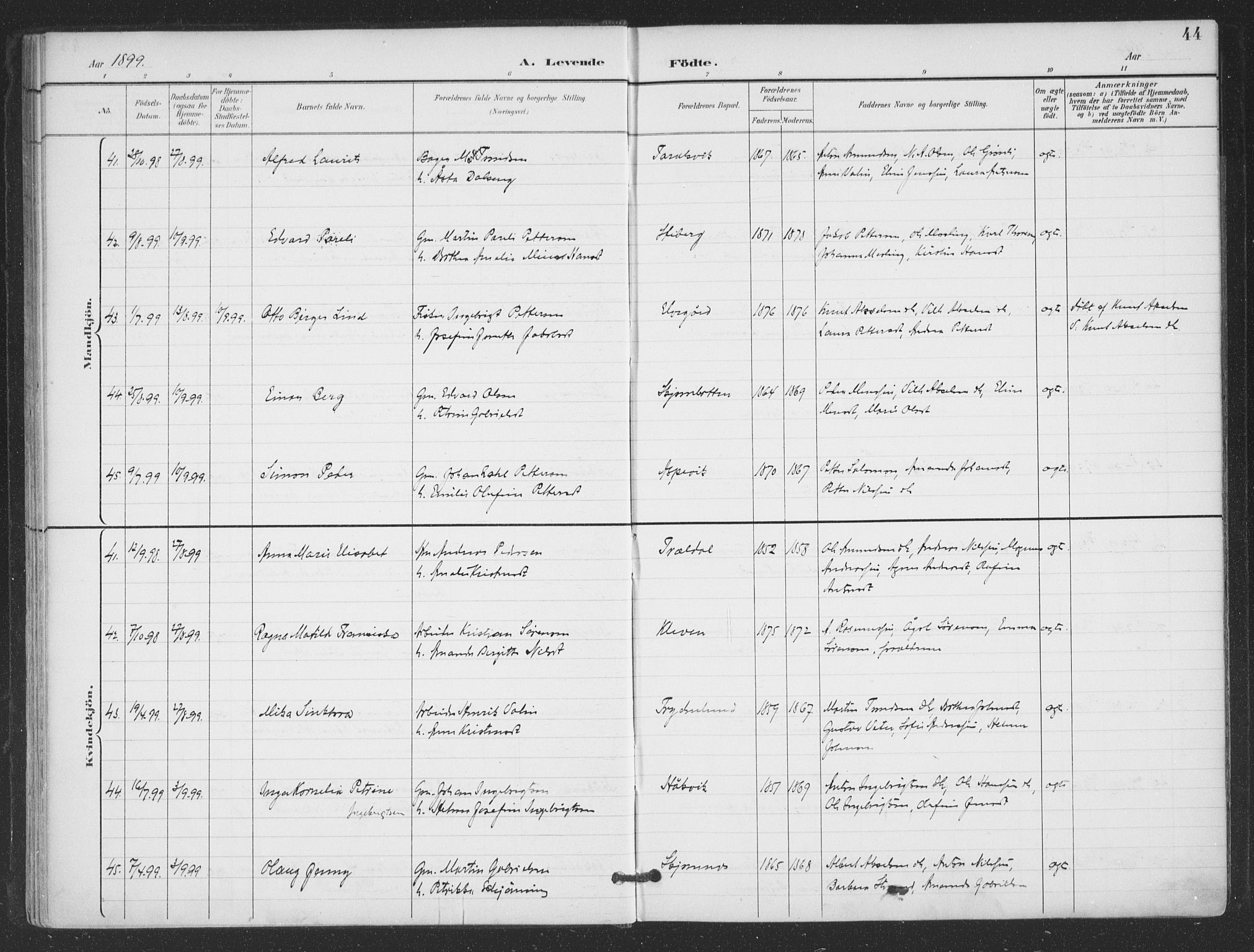 Ministerialprotokoller, klokkerbøker og fødselsregistre - Nordland, AV/SAT-A-1459/866/L0939: Parish register (official) no. 866A02, 1894-1906, p. 44