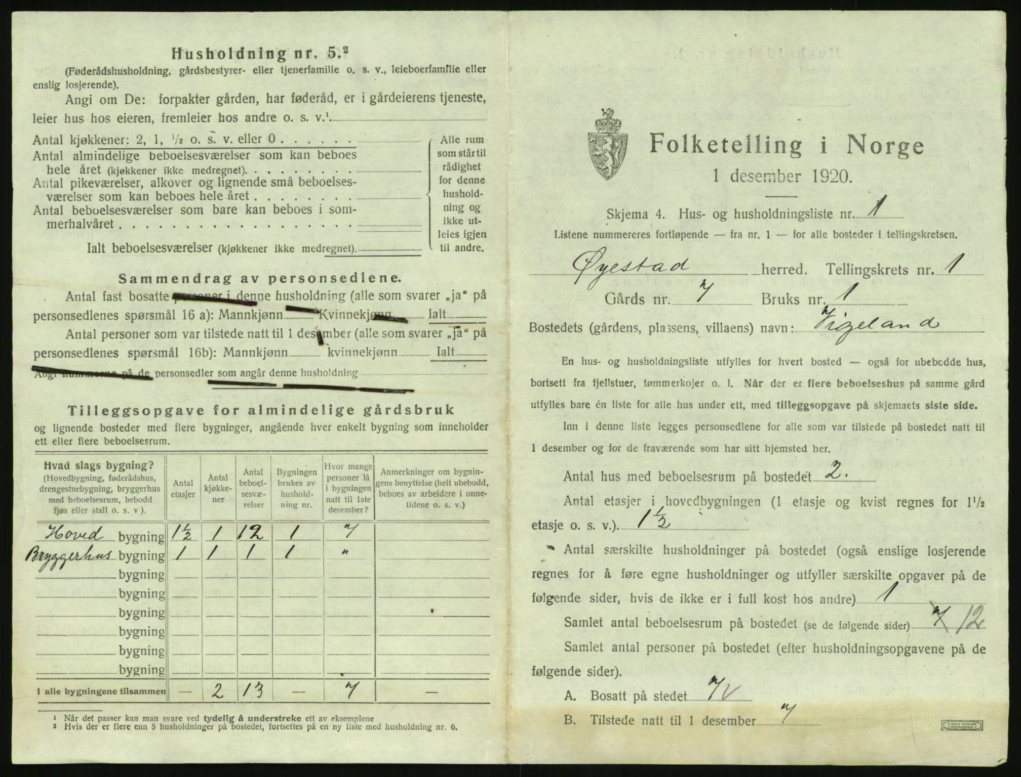 SAK, 1920 census for Øyestad, 1920, p. 58