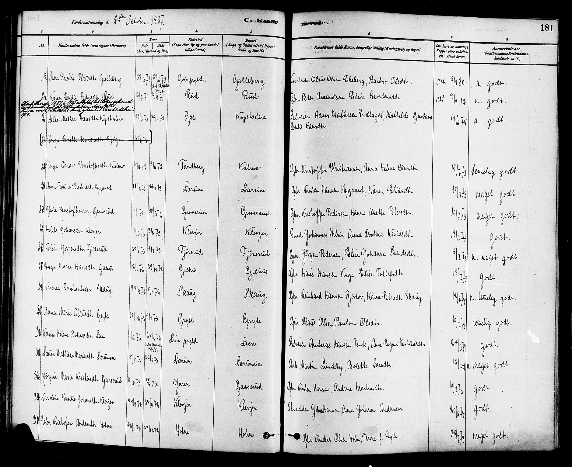 Sande Kirkebøker, AV/SAKO-A-53/F/Fa/L0006: Parish register (official) no. 6, 1878-1888, p. 181