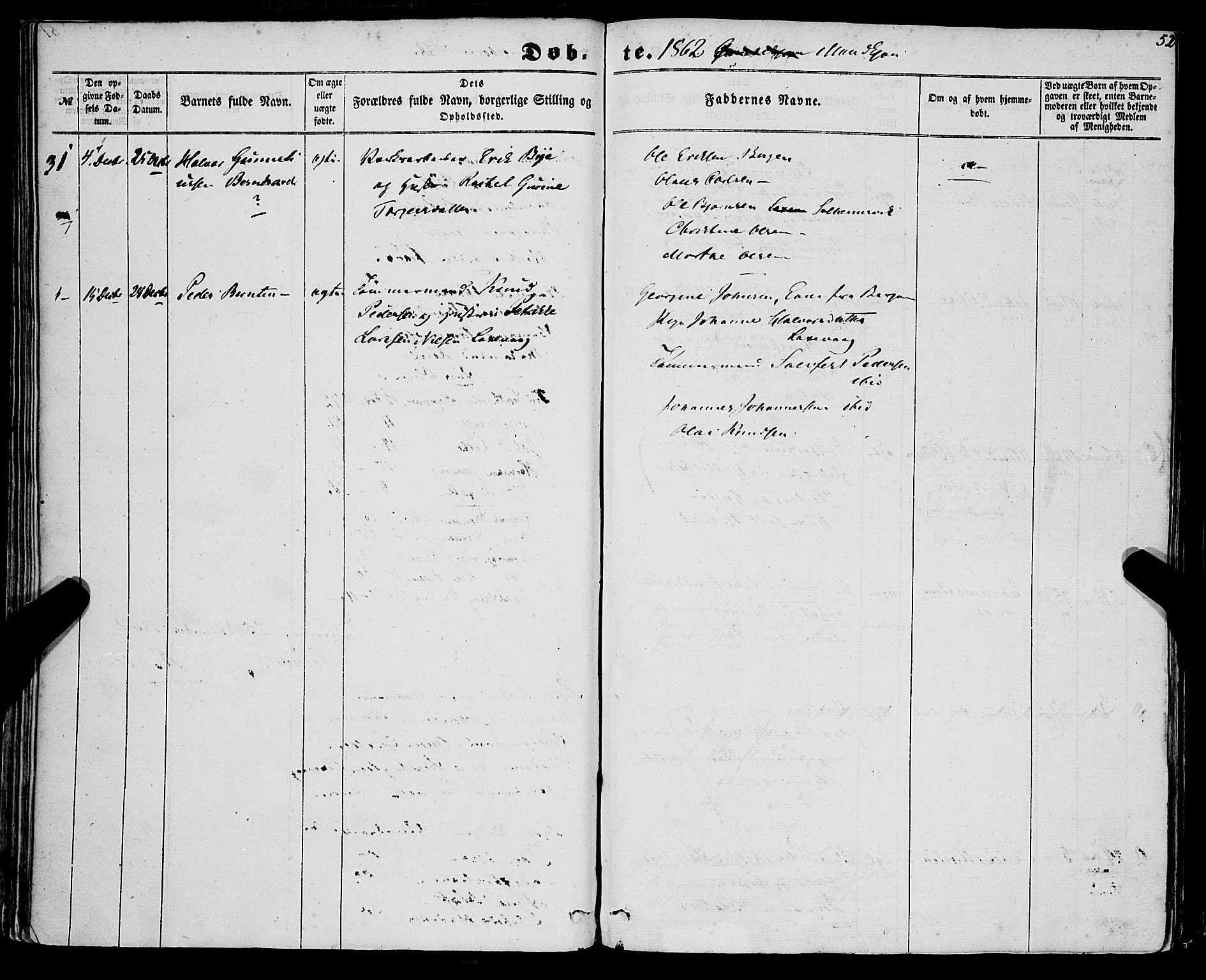 St. Jørgens hospital og Årstad sokneprestembete, AV/SAB-A-99934: Parish register (official) no. A 5, 1857-1869, p. 52