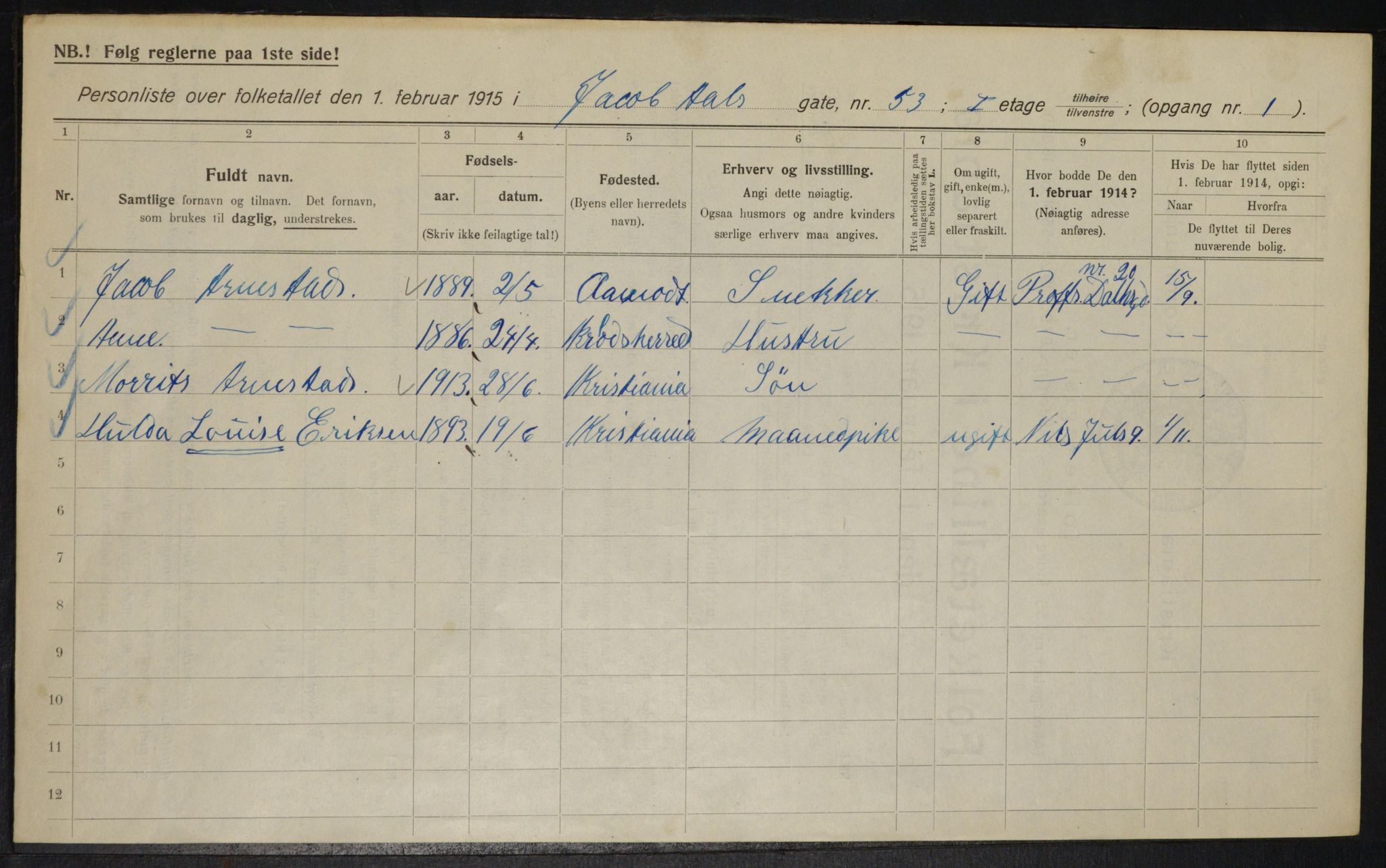 OBA, Municipal Census 1915 for Kristiania, 1915, p. 44993