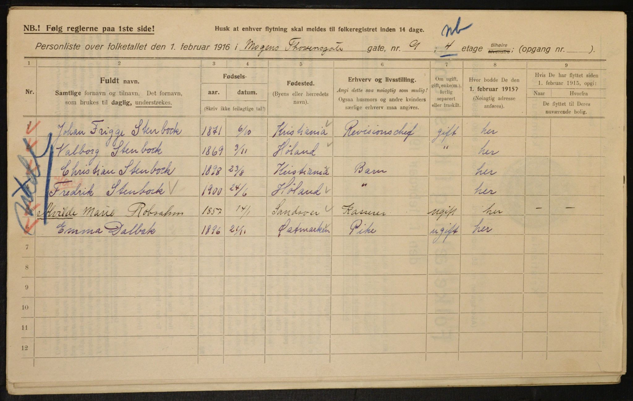 OBA, Municipal Census 1916 for Kristiania, 1916, p. 67256