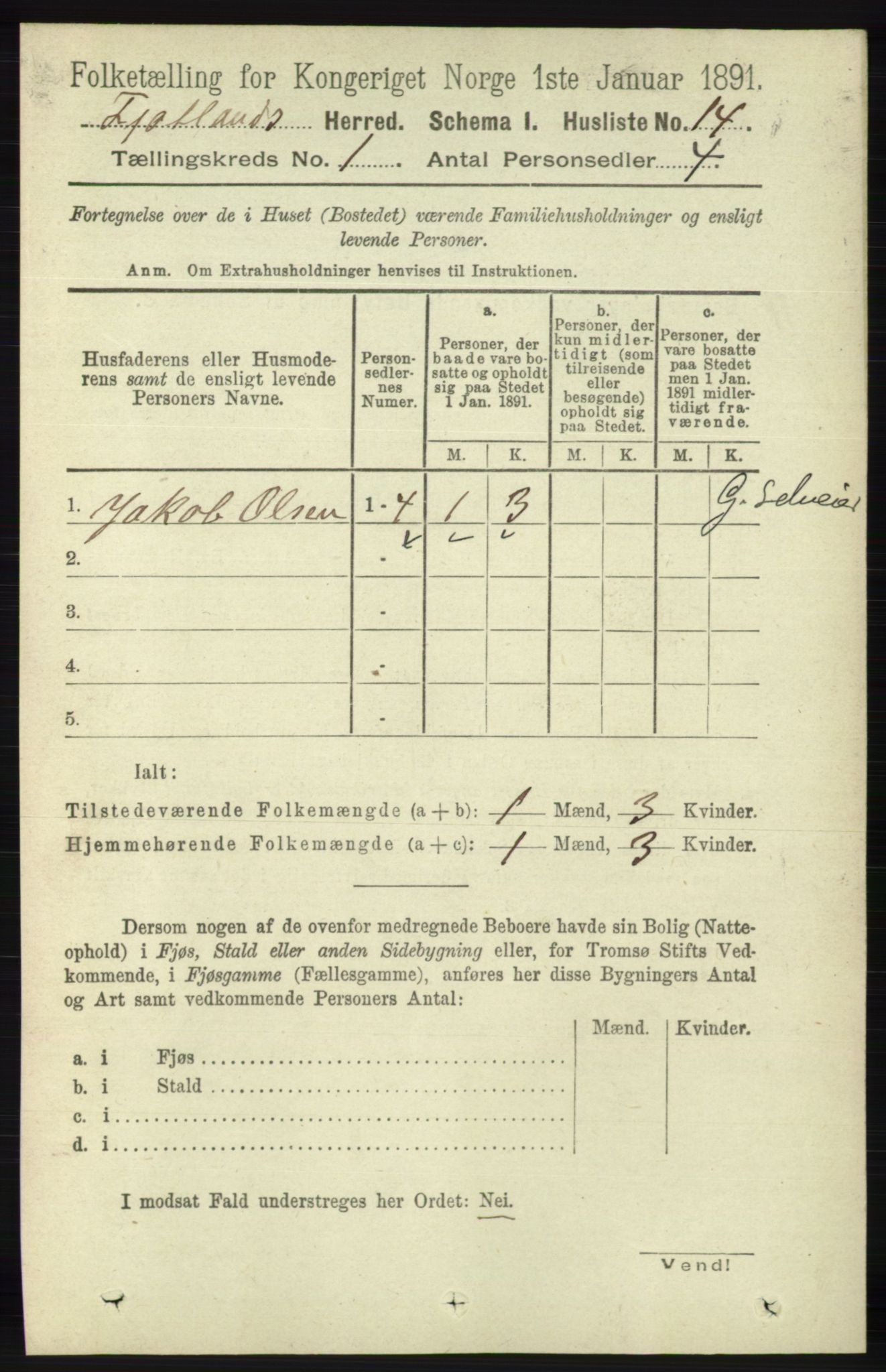 RA, 1891 census for 1036 Fjotland, 1891, p. 38