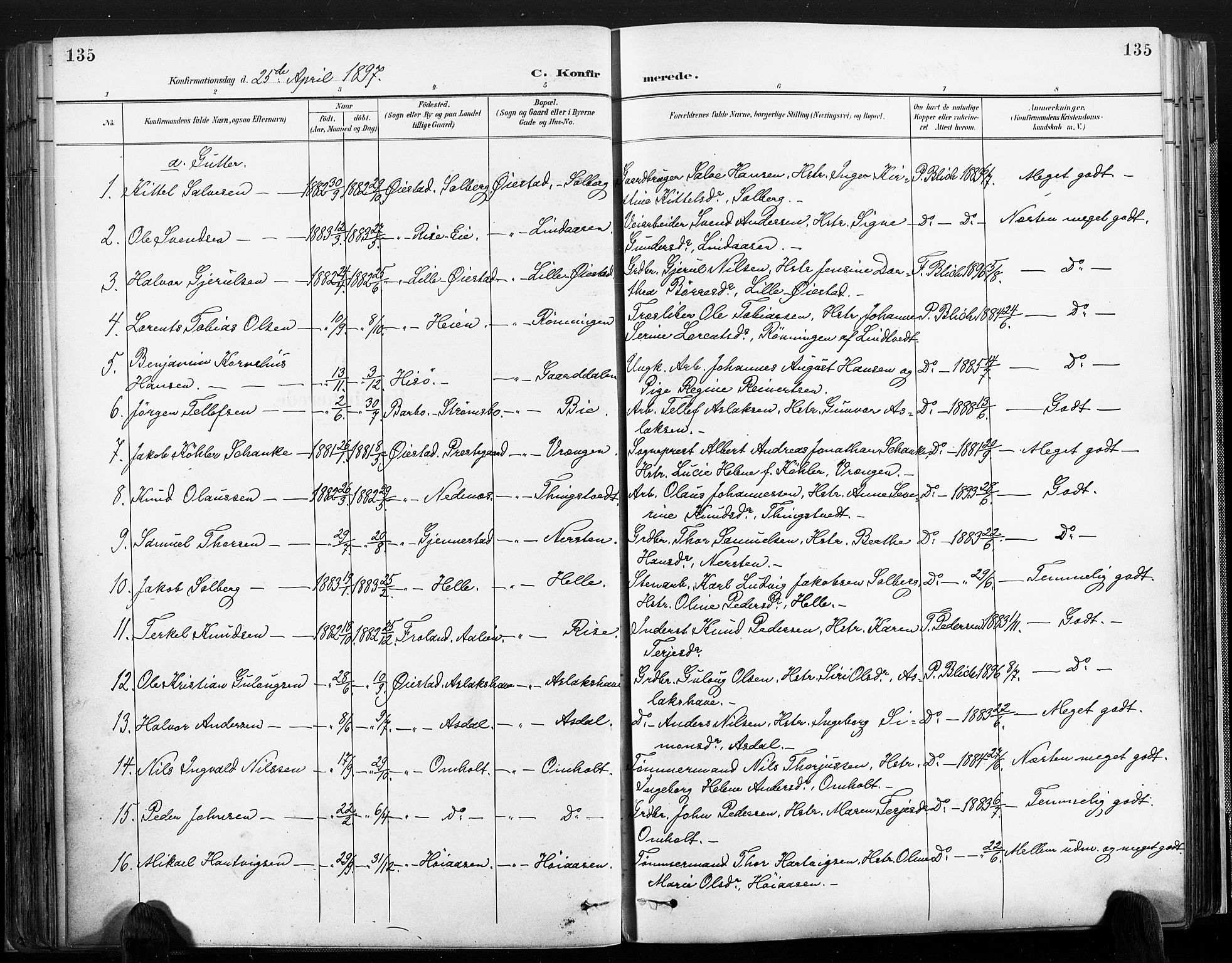 Øyestad sokneprestkontor, AV/SAK-1111-0049/F/Fa/L0018: Parish register (official) no. A 18, 1897-1907, p. 135