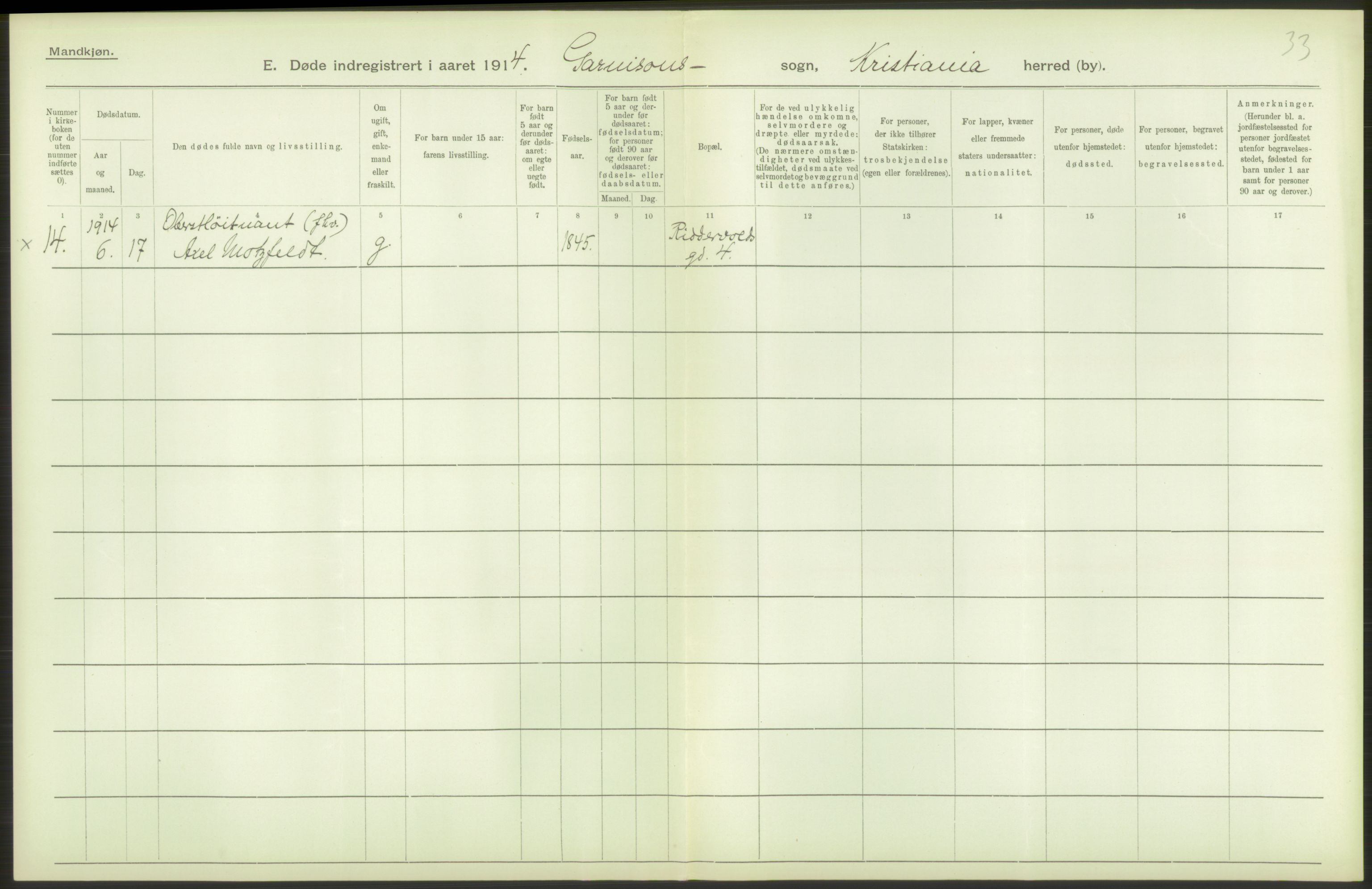 Statistisk sentralbyrå, Sosiodemografiske emner, Befolkning, AV/RA-S-2228/D/Df/Dfb/Dfbd/L0008: Kristiania: Døde, 1914, p. 12