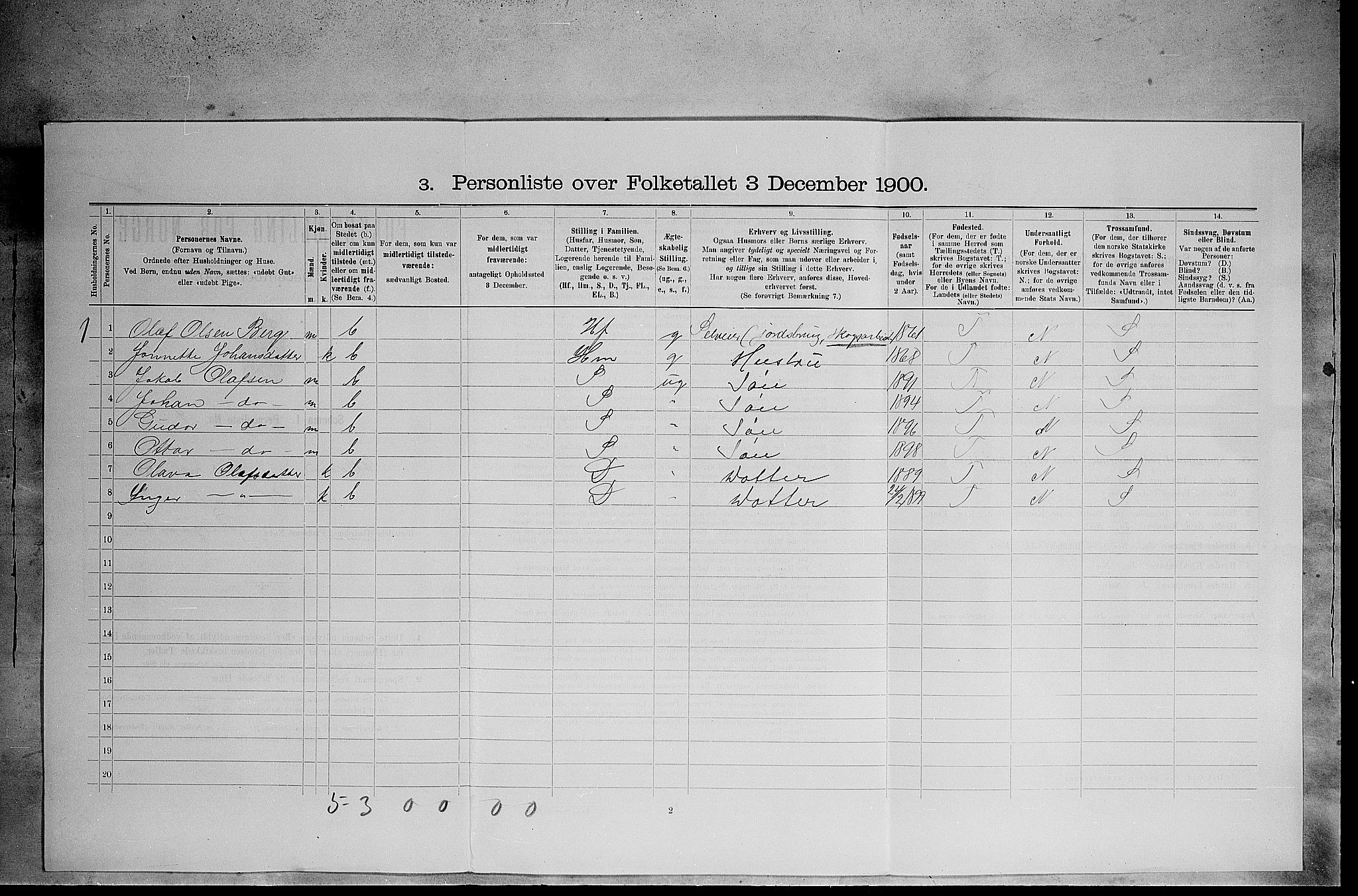 SAH, 1900 census for Elverum, 1900, p. 2465